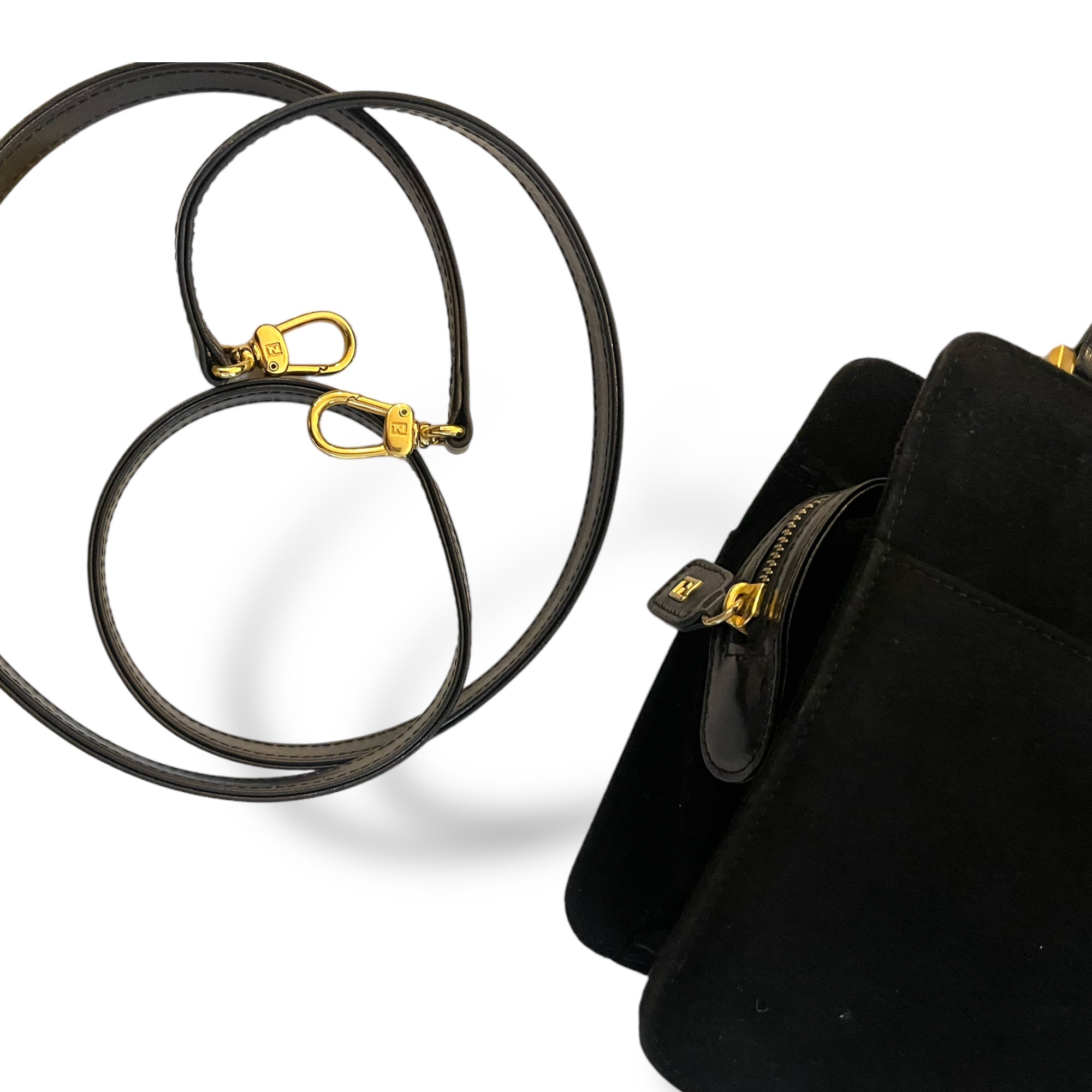 FENDI Vintage Black Suede 2-Way Tote/Crossbody with FF Motif Hardware at Handles