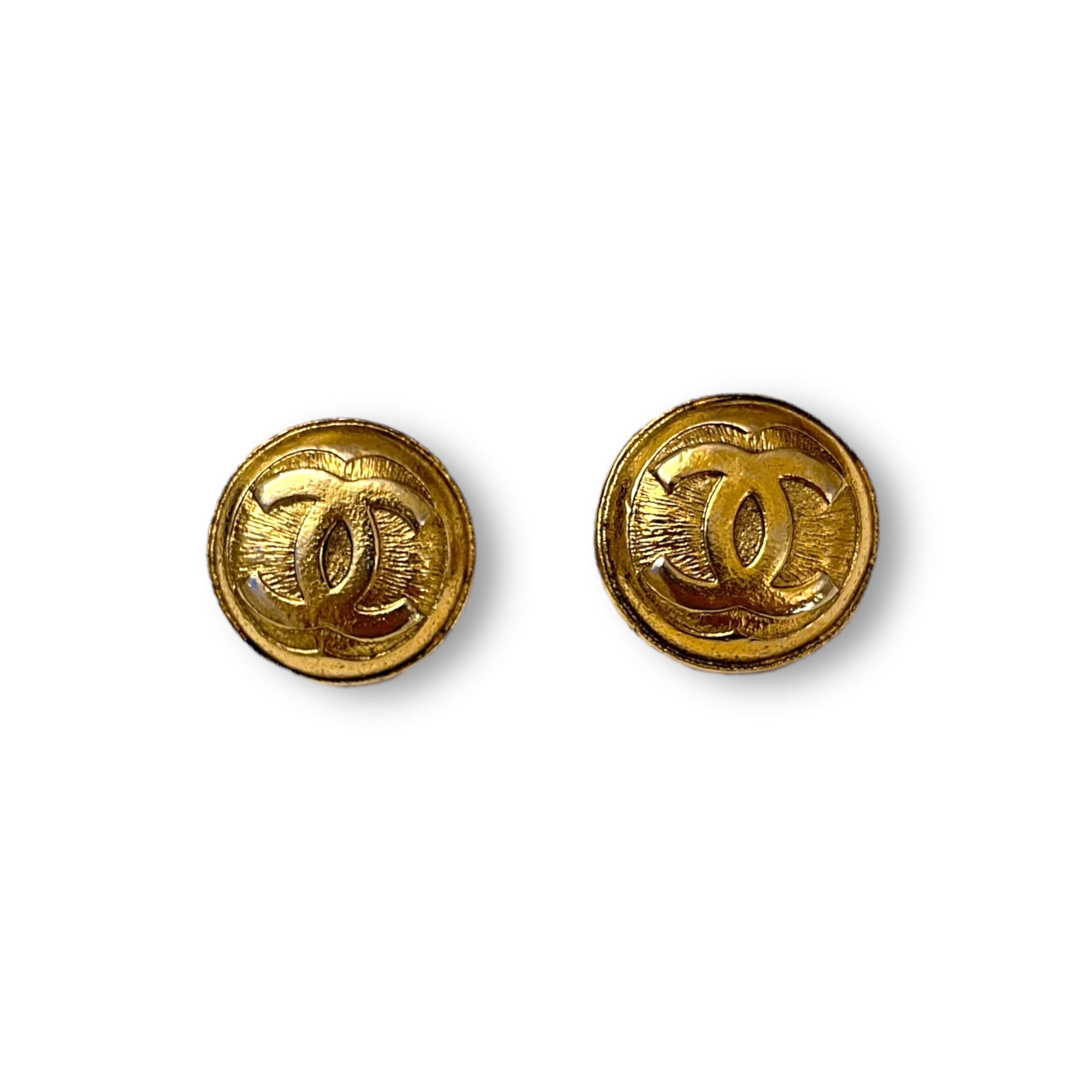 CHANEL Vintage AUTHENTIC Gold Metal CC Interlocking Logo Buttons (Two)