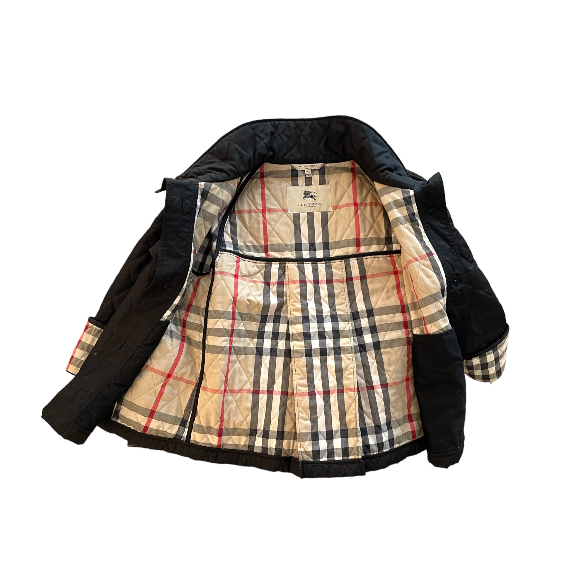 BURBERRY LONDON Black Quilted Check Lined Swing Coat |Size: M|