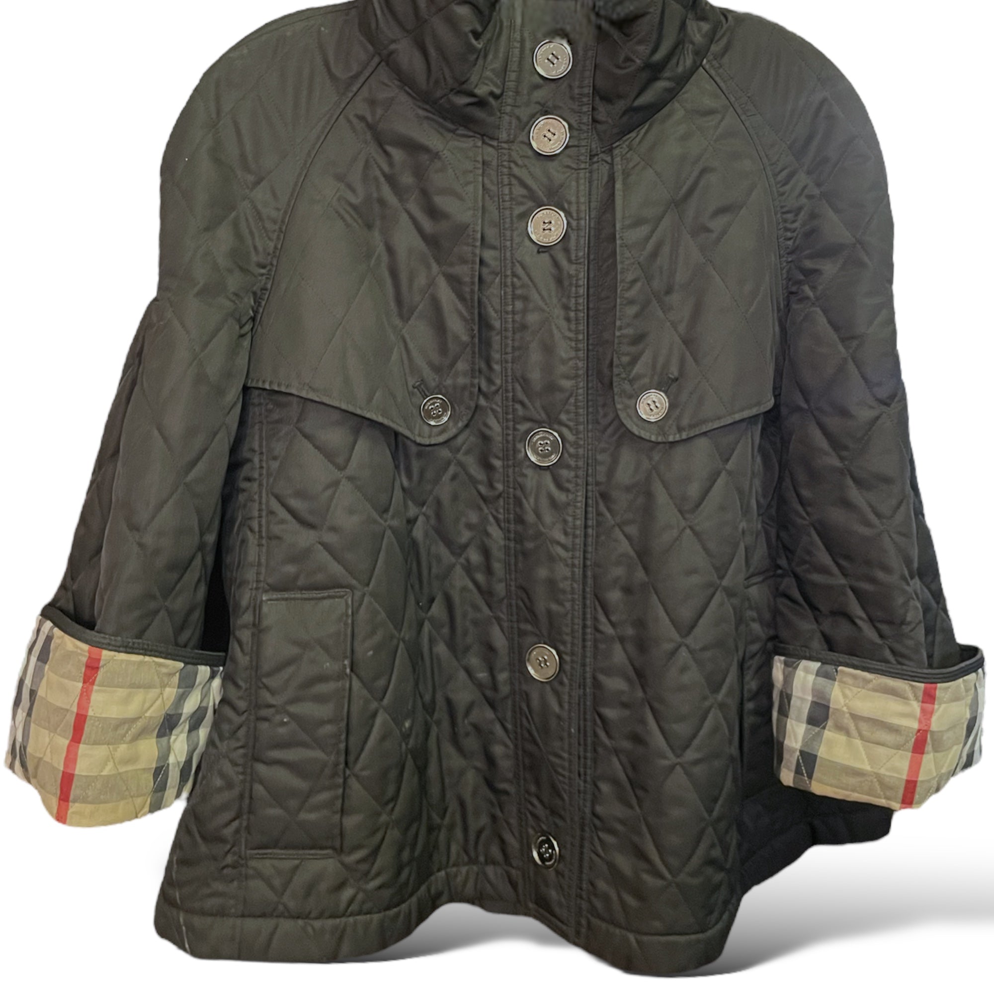 BURBERRY LONDON Black Quilted Check Lined Swing Coat |Size: M|