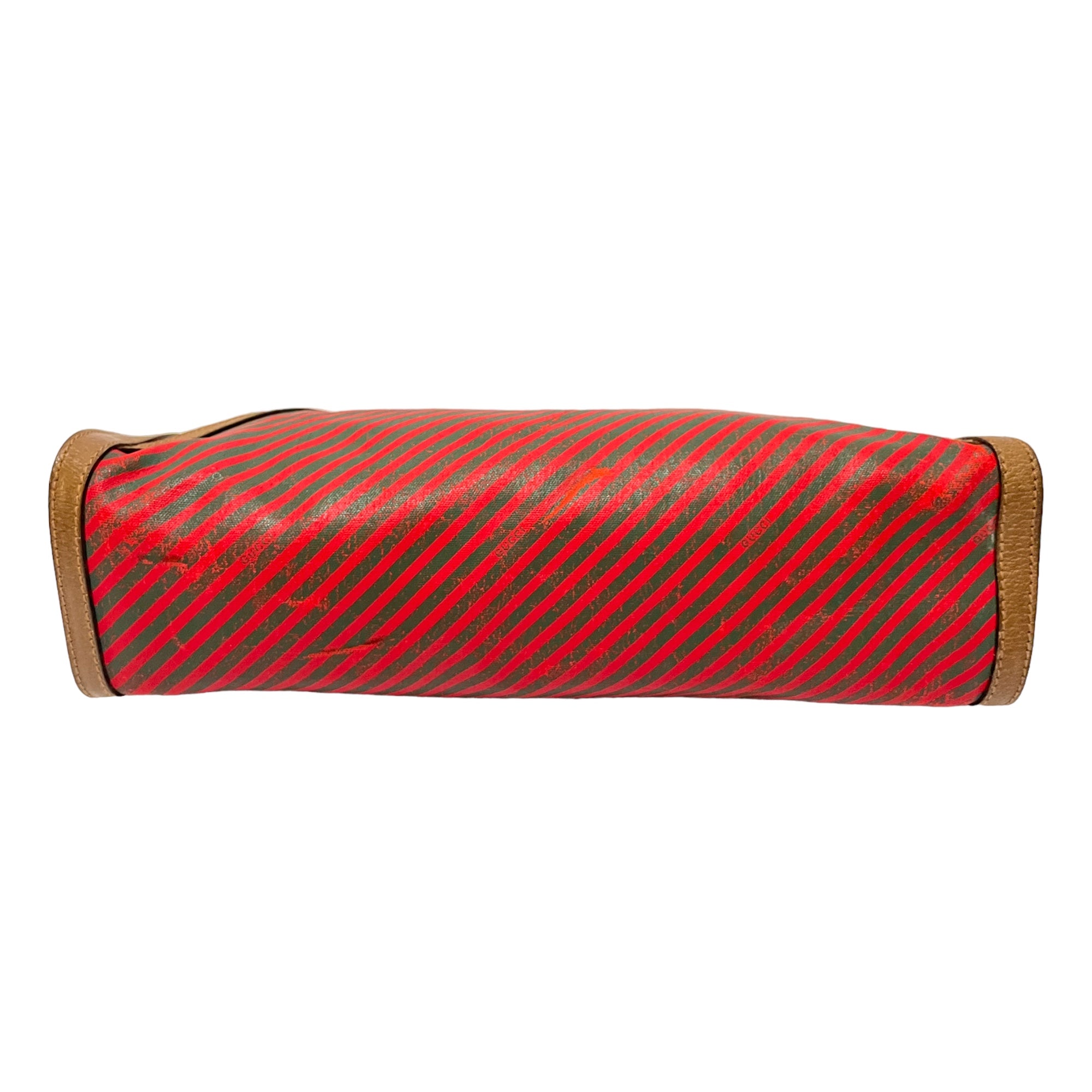 GUCCI Vintage Green & Red Classic Web Motif Print Pouch with Leather Trim