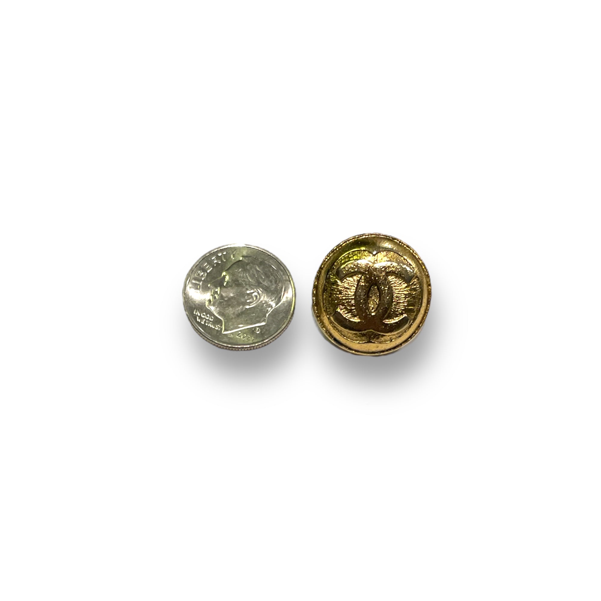 CHANEL Vintage AUTHENTIC Gold Metal CC Interlocking Logo Buttons (Two)