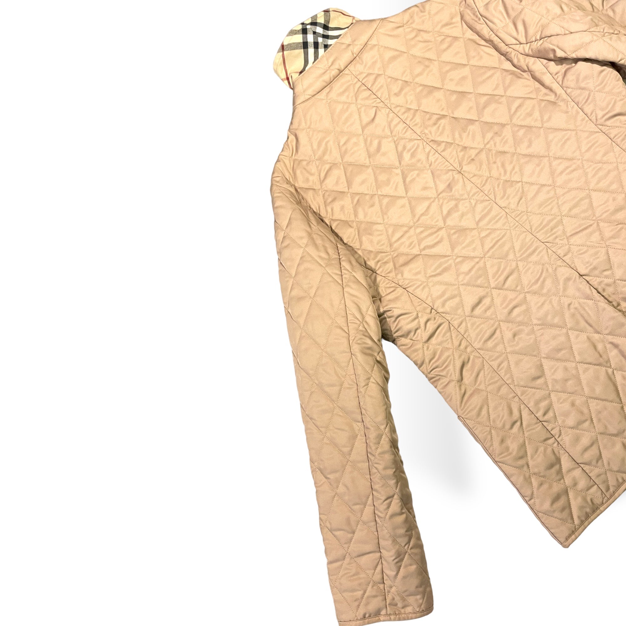 BURBERRY LONDON Classic Quilted Tan/Check Lined Coat |Size: Small|