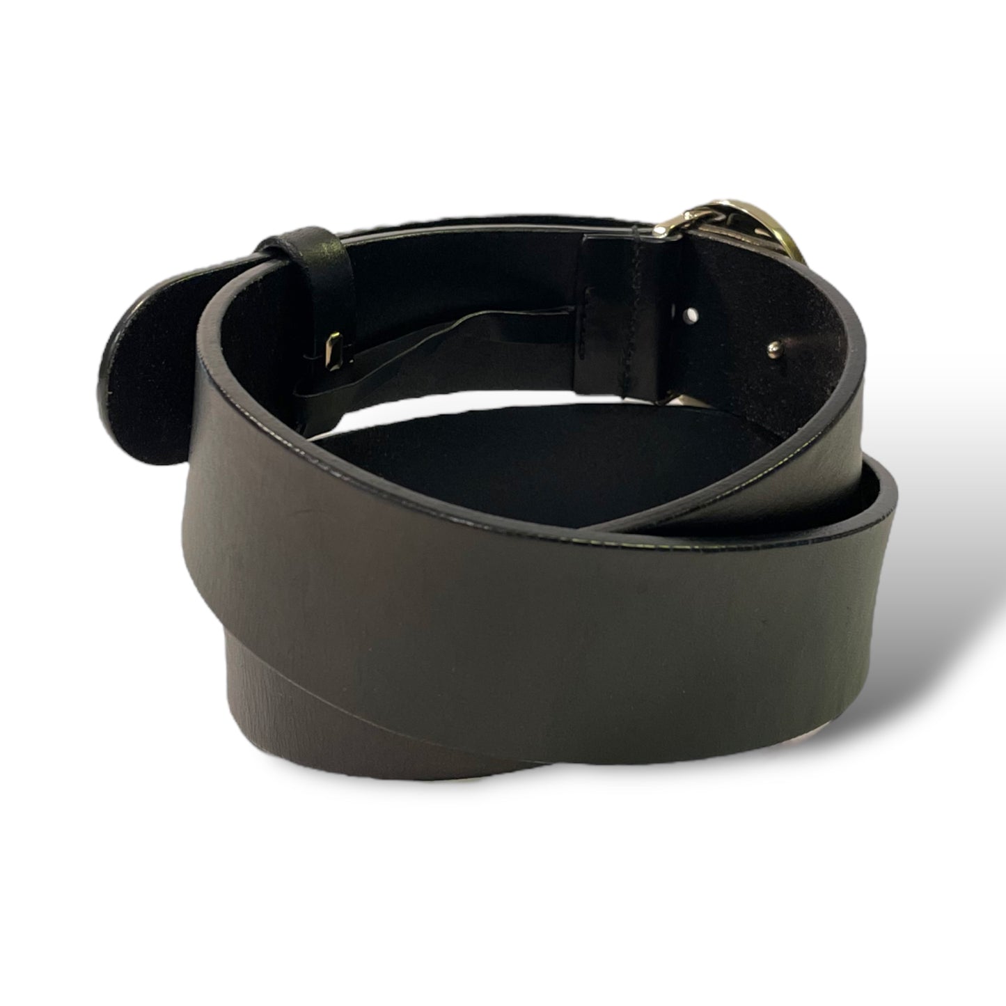 GUCCI Womens Champagne Gold G Buckle Black Leather Belt |Size:32”|