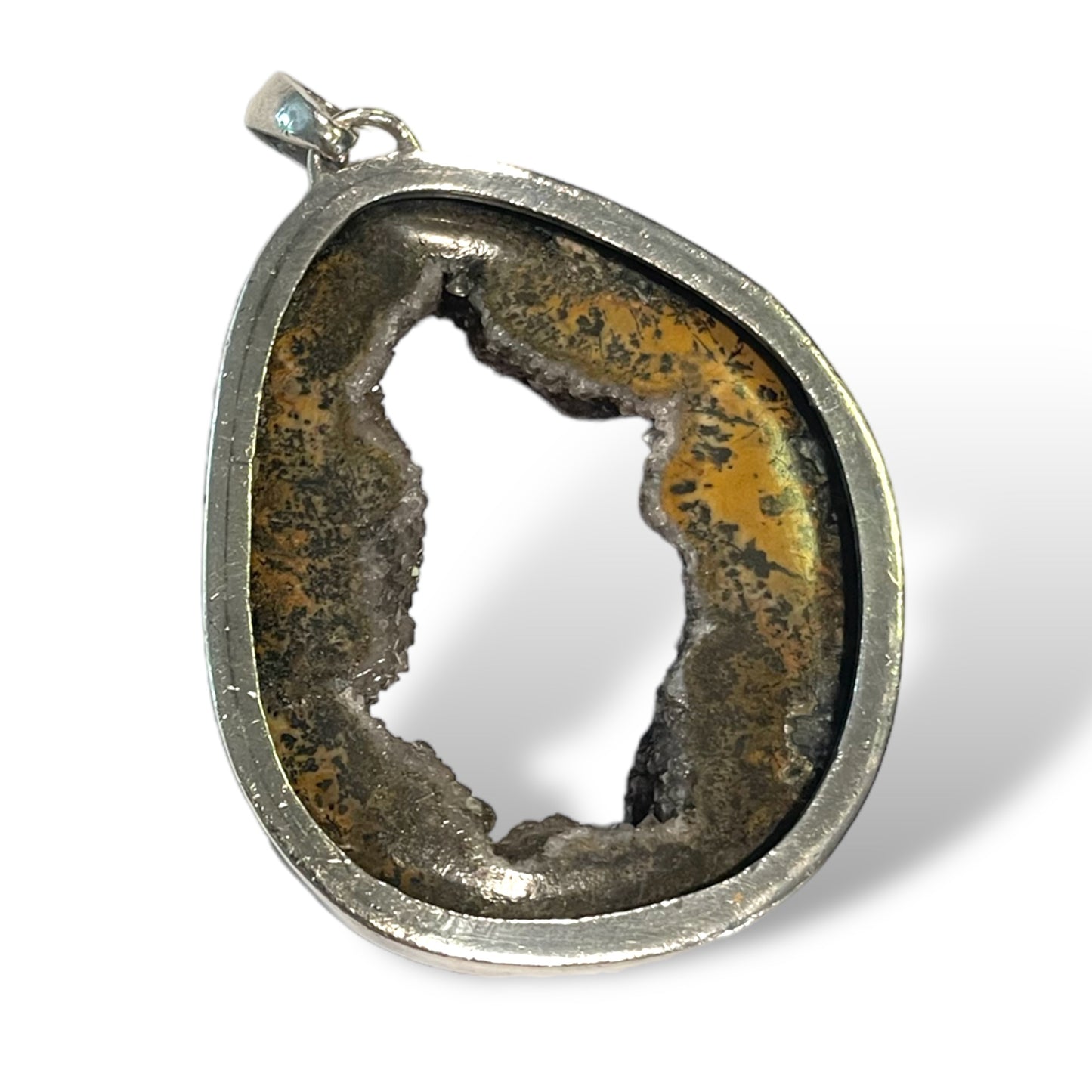 Semi-Precious REAL GEODE set in STERLING SILVER Pendant— Custom Made by Lazaro