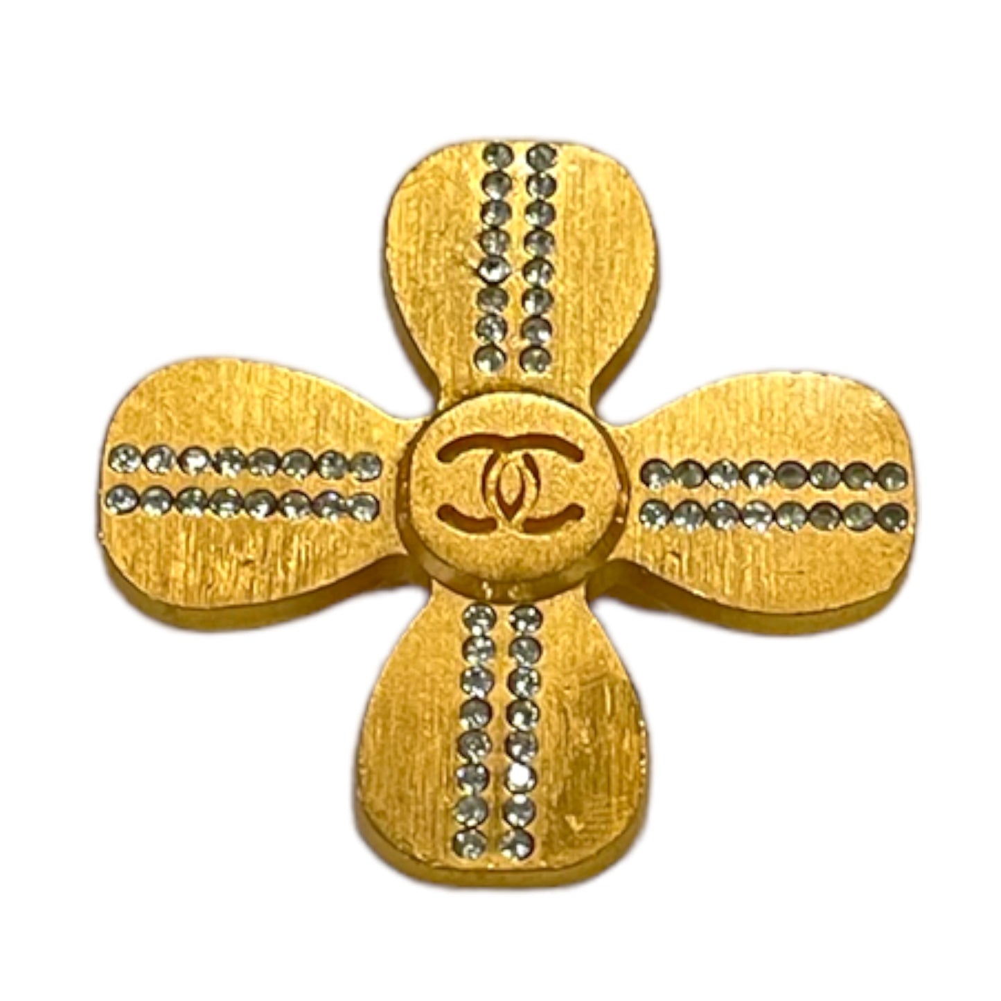 CHANEL Vintage Gold & Crystal CC Logo Clover 🍀 Brooch