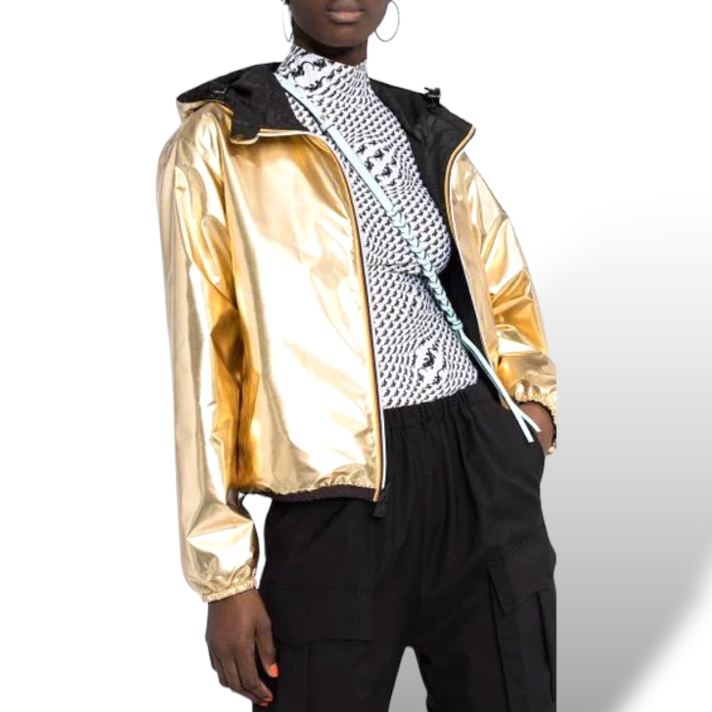 Fendi x K-Way Gold-Tone/Black Zucca Printed Reversible Nylon Windbreaker |Size: MENS XS|