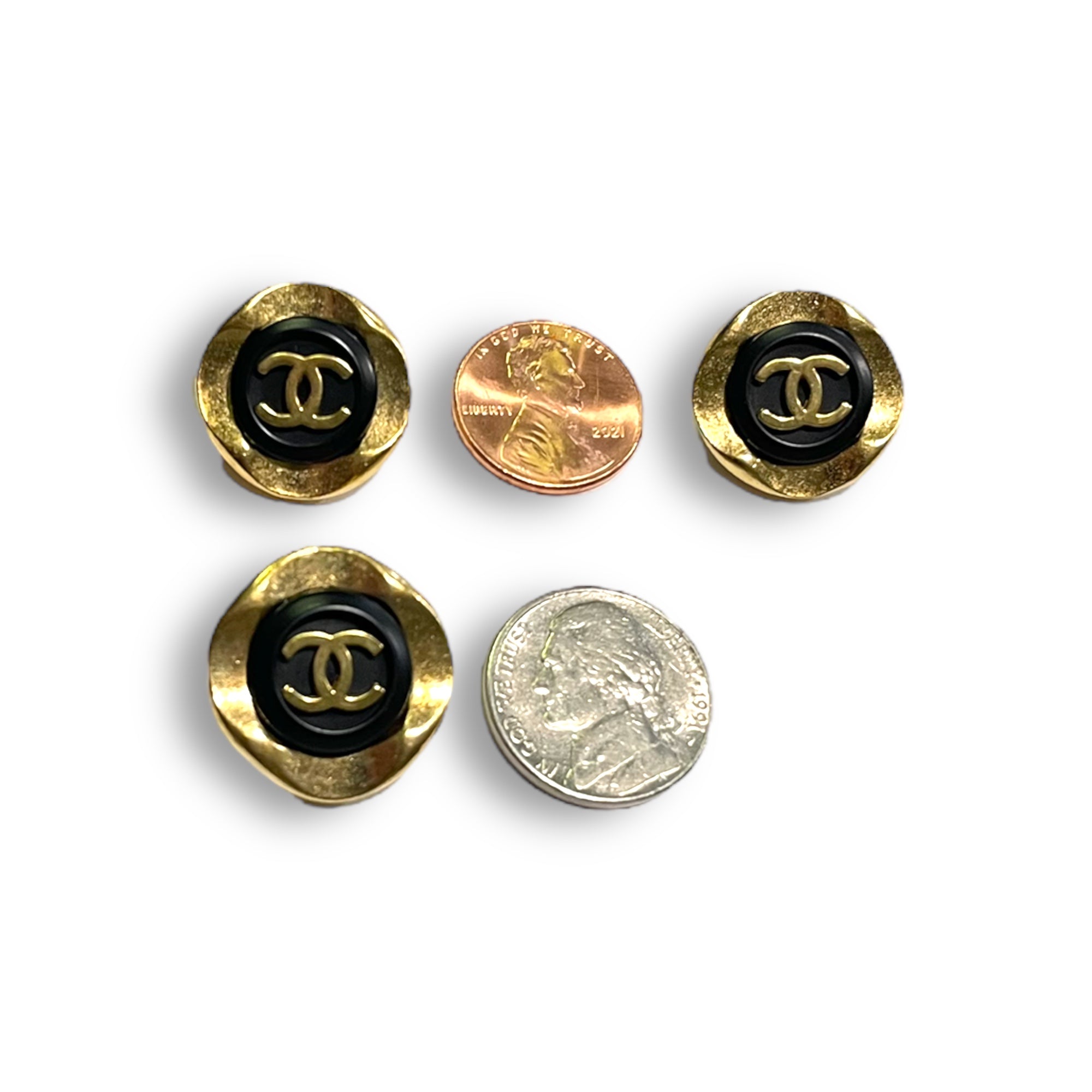 CHANEL Vintage AUTHENTIC Gold Metal CC Logo Set in Black Center Buttons (Three)