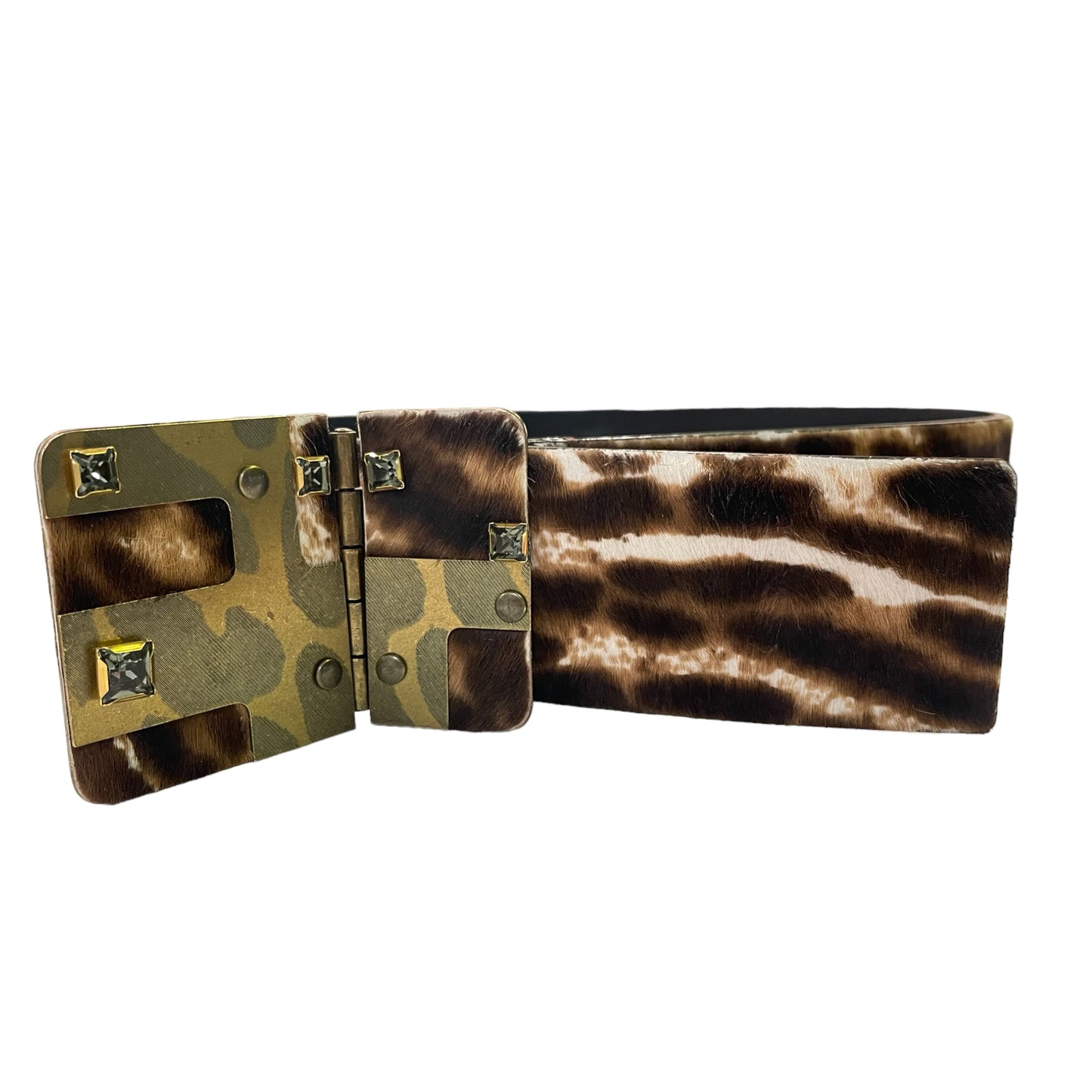 LANVIN Calf Hair Waist Belt with Antique Gold and Crystal Buckle |Size: Small|