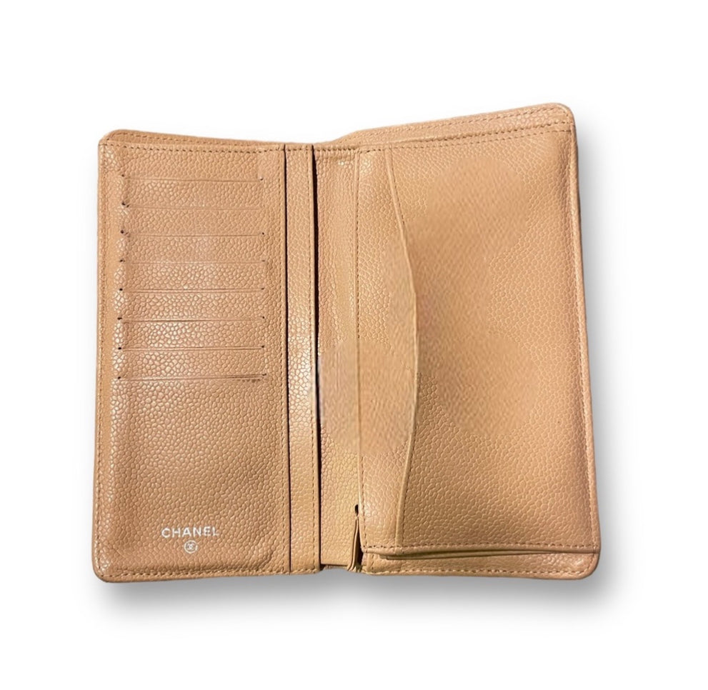CHANEL L-Yen Wallet Quilted Tan Caviar Leather