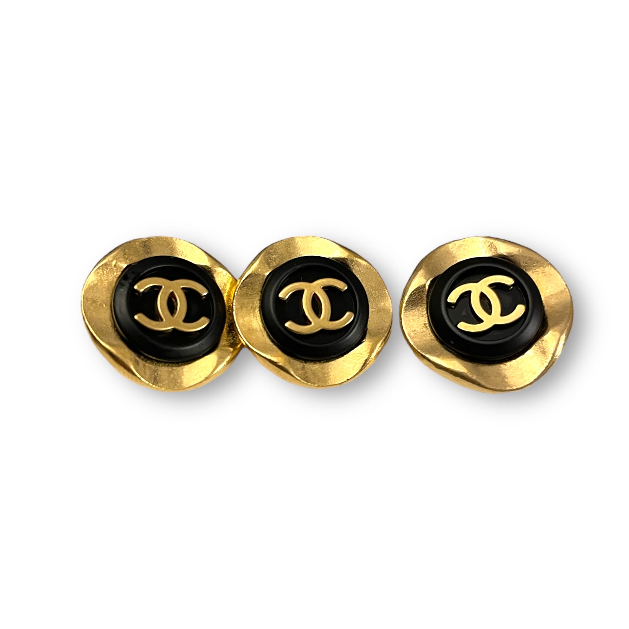 CHANEL Vintage AUTHENTIC Gold Metal CC Logo Set in Black Center Buttons (Three)