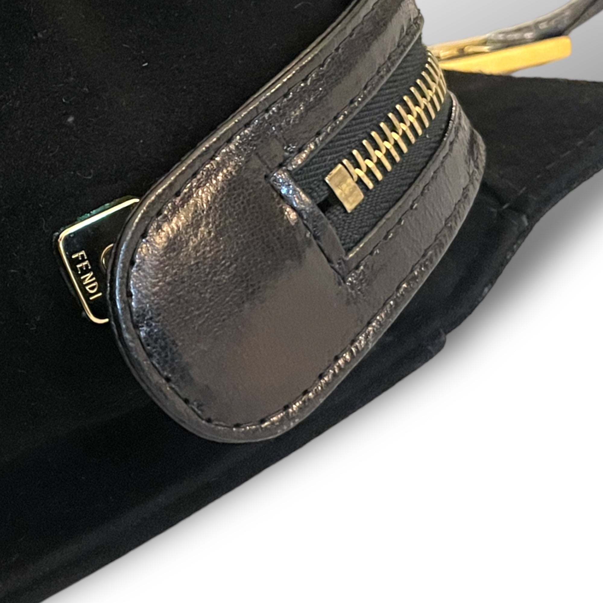 FENDI Vintage Black Suede 2-Way Tote/Crossbody with FF Motif Hardware at Handles