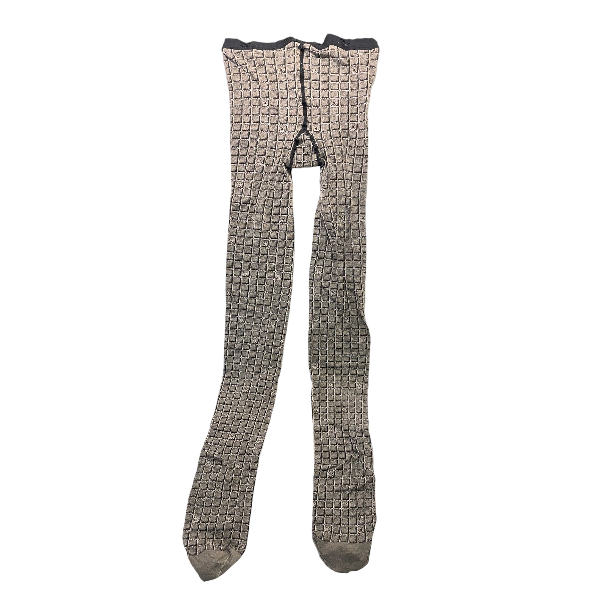 CHANEL Black & White CC Logo Patterned Tights