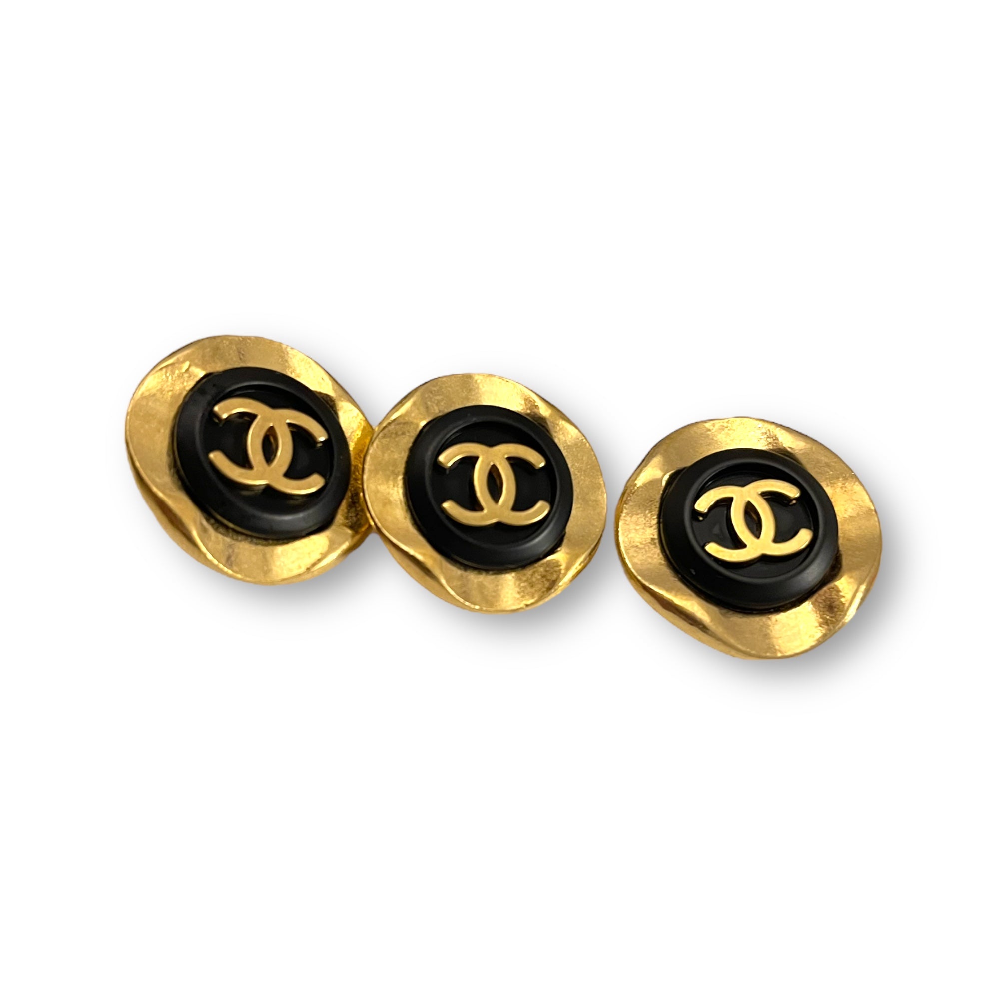 CHANEL Vintage AUTHENTIC Gold Metal CC Logo Set in Black Center Buttons (Three)