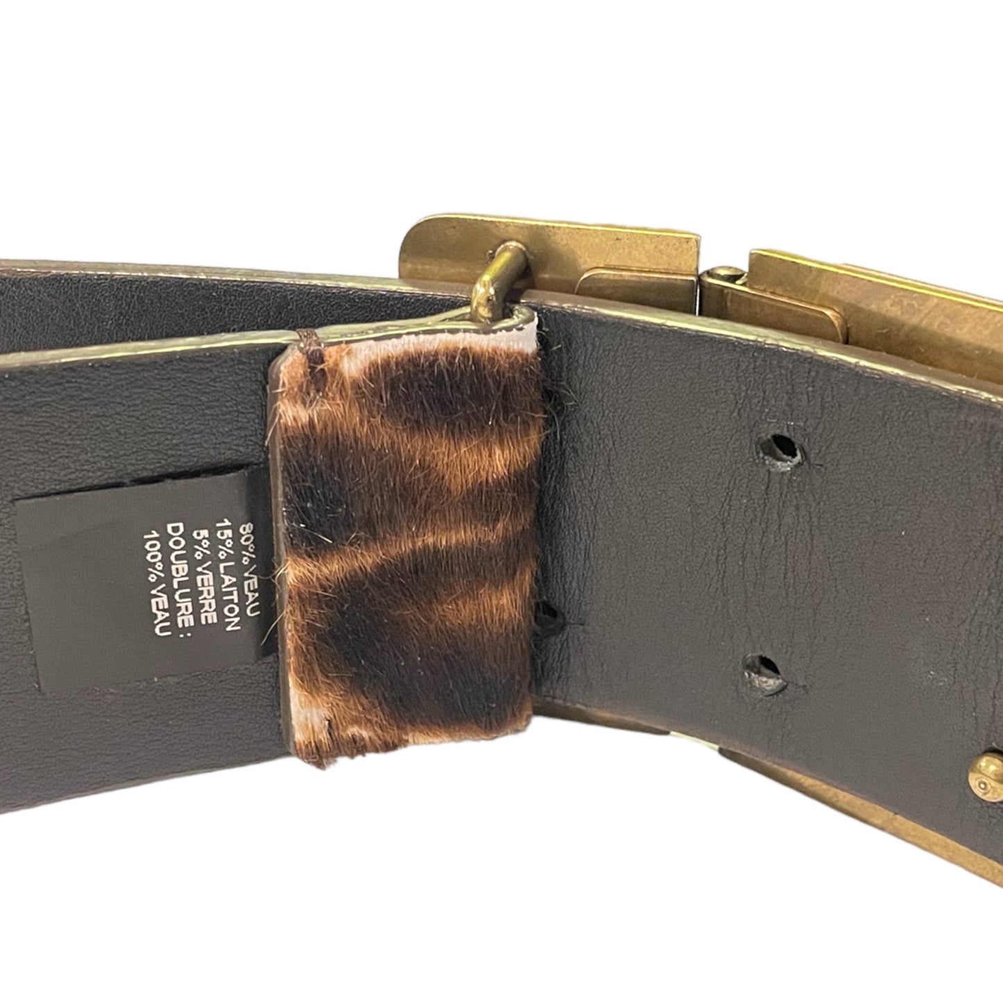 LANVIN Calf Hair Waist Belt with Antique Gold and Crystal Buckle |Size: Small|