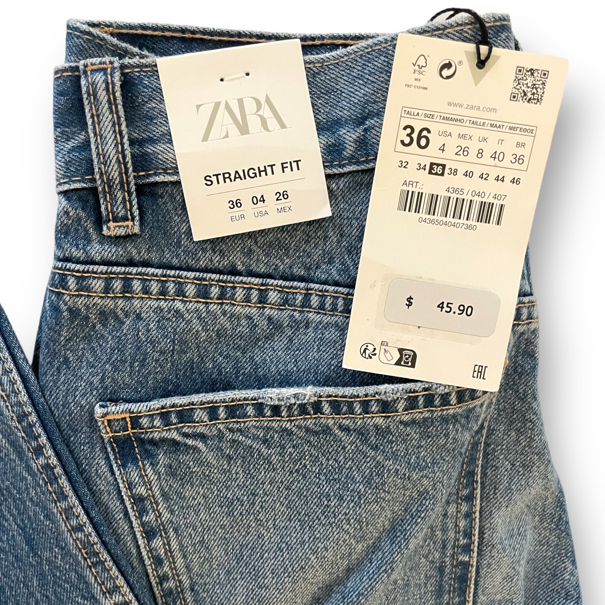 ZARA Straight Fit High-Rise Regular Length Denim Pants |Size: EU 34 US 4|