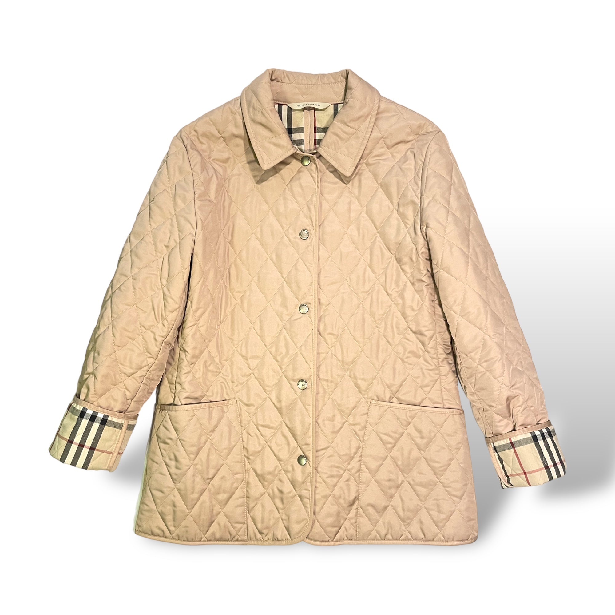 BURBERRY LONDON Classic Quilted Tan/Check Lined Coat |Size: Small|