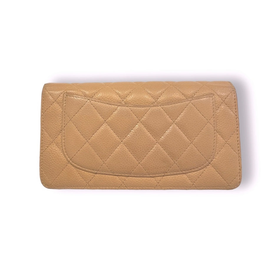 CHANEL L-Yen Wallet Quilted Tan Caviar Leather