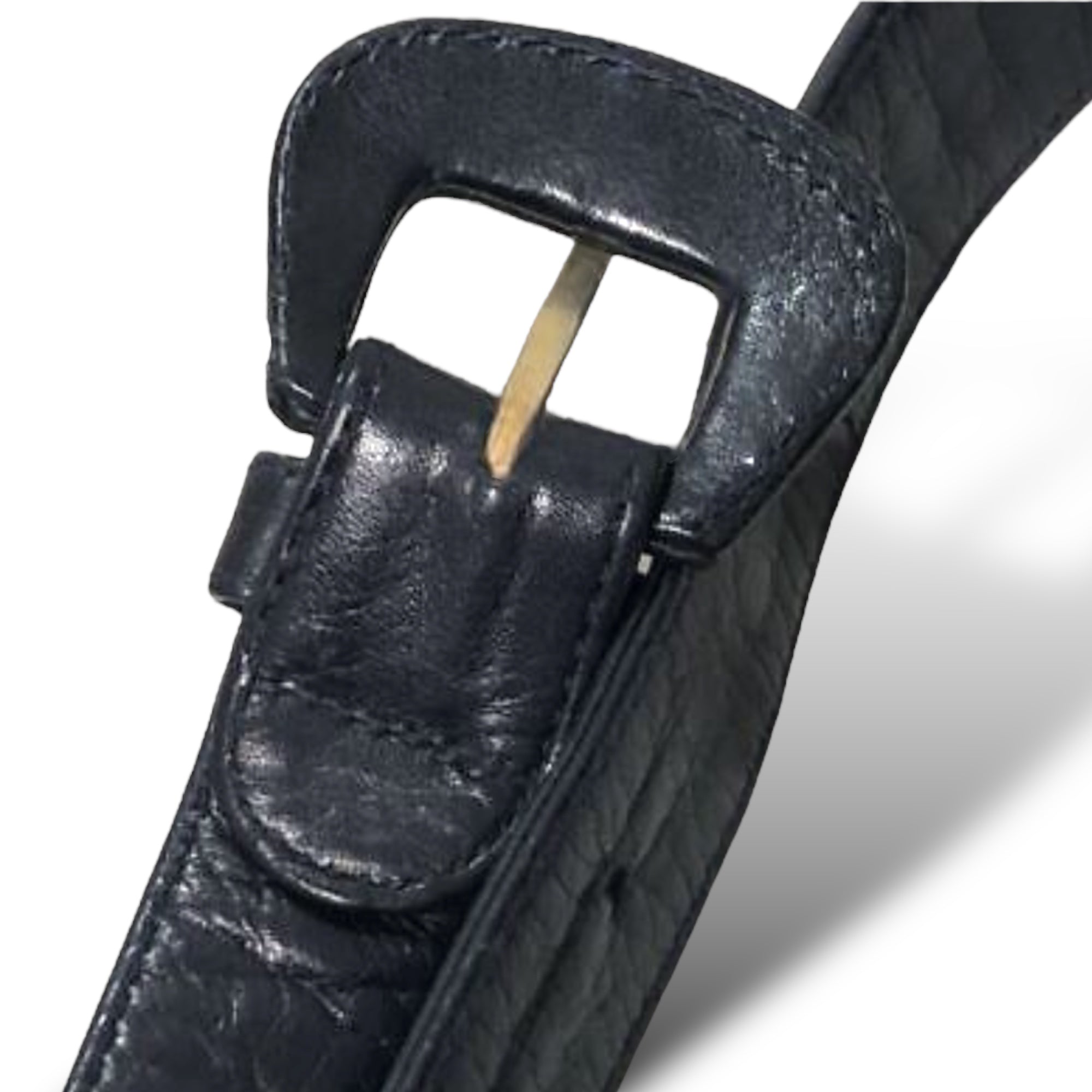 CHANEL Gold Plated Chainlink Motif Vintage Belt in Dark Navy Blue Leather |Size: 65/26|