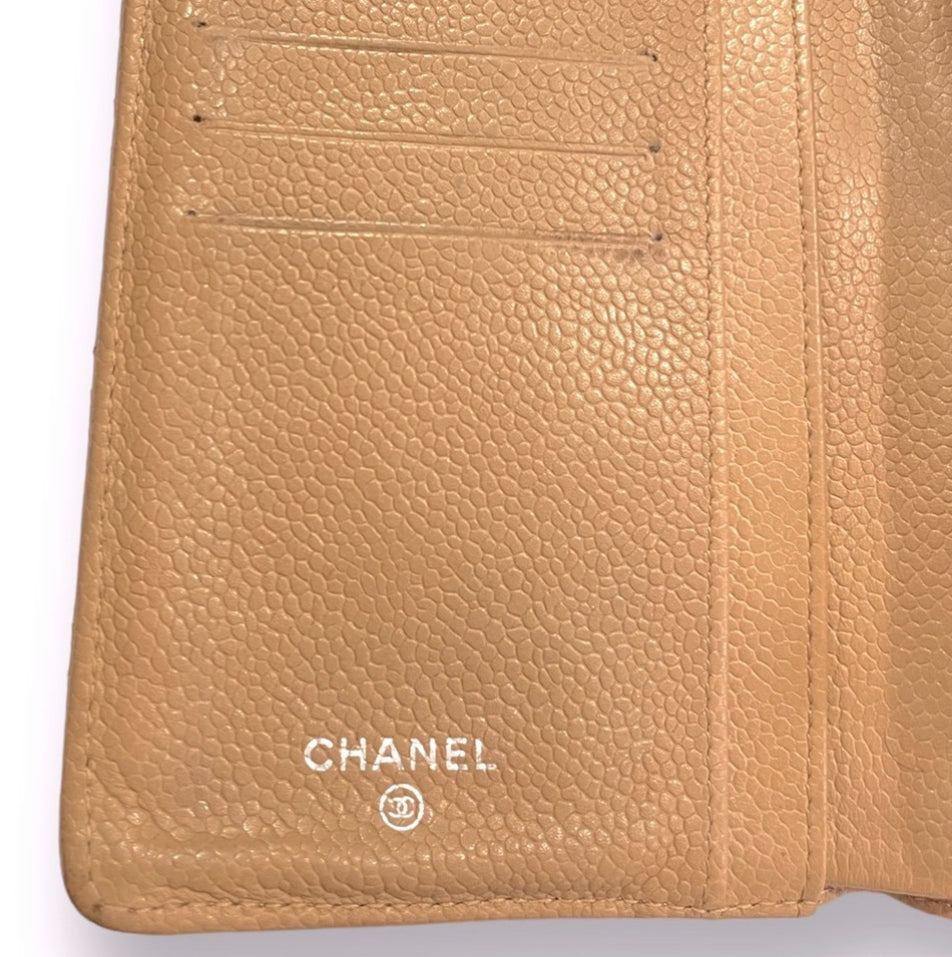 CHANEL L-Yen Wallet Quilted Tan Caviar Leather