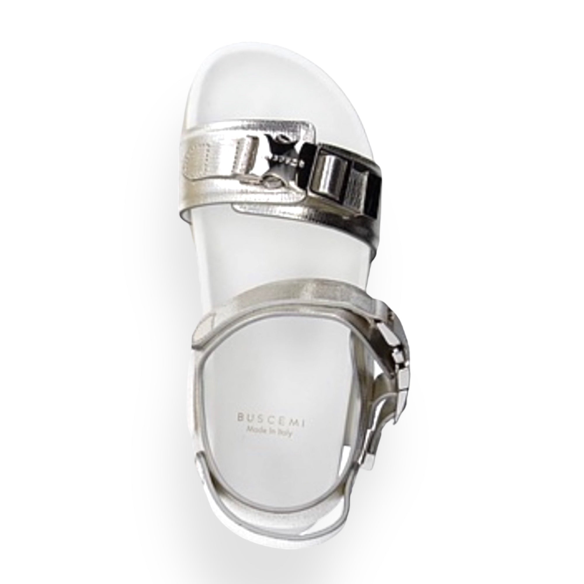 BUSCEMI Metallic Silver Textured Leather Sandalo Buckle Lug Sandals |Size: 36IT|