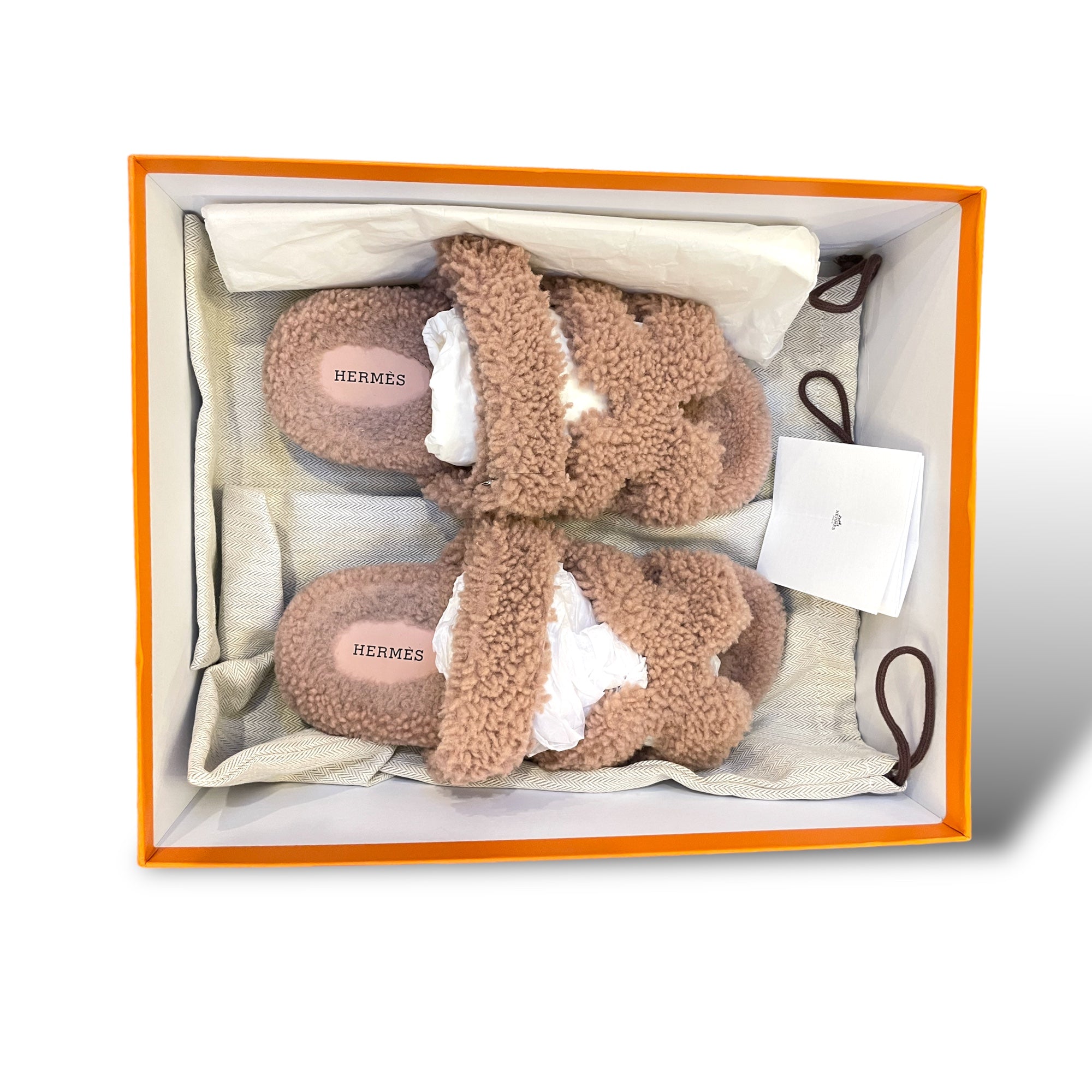 HERMÈS Woman’s Chypre Shearling Sandals |Size: US 8.5 | IT 38.5|