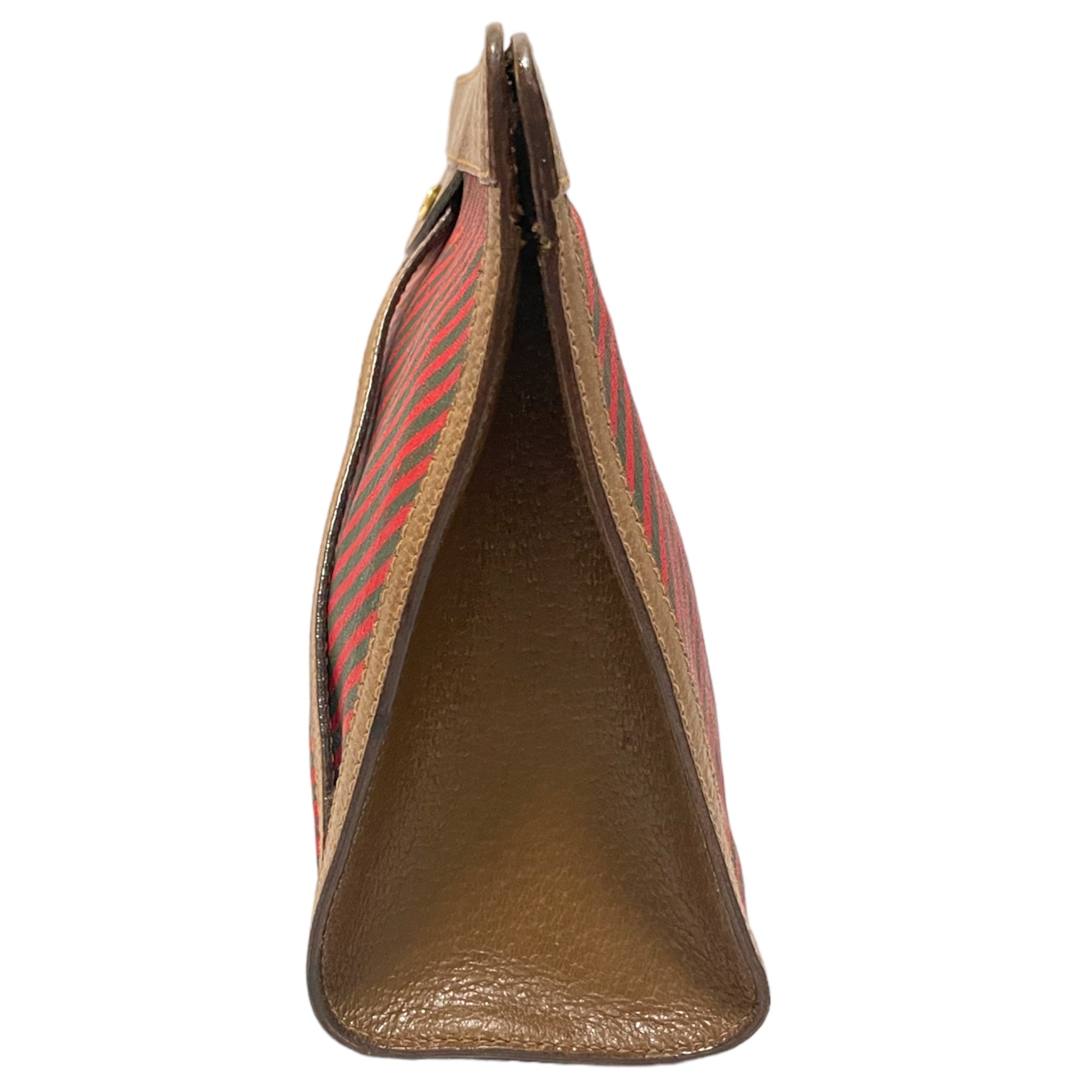 GUCCI Vintage Green & Red Classic Web Motif Print Pouch with Leather Trim