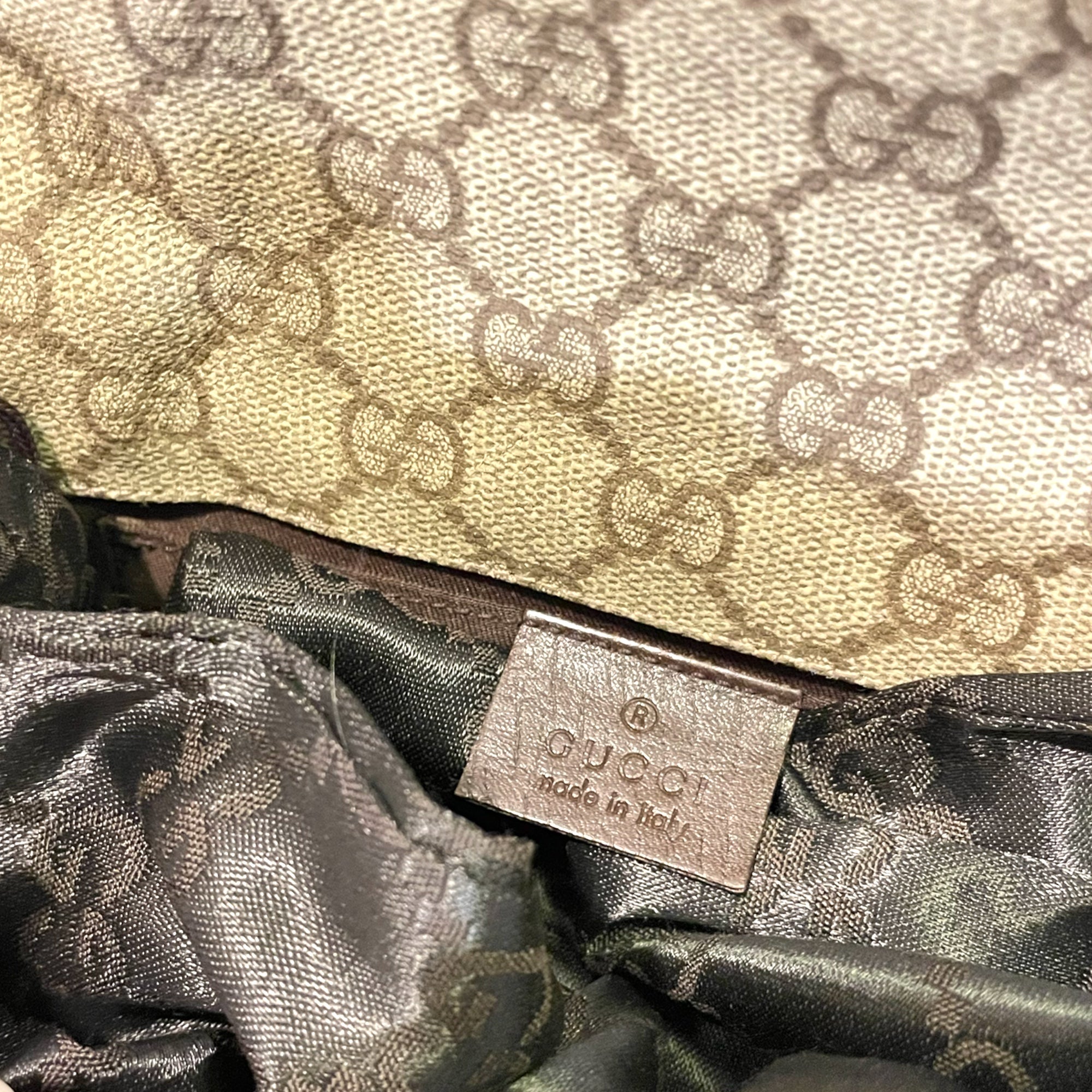 GUCCI Monogram with Web Front and Brown Leather Trim Sling/Bum Bag