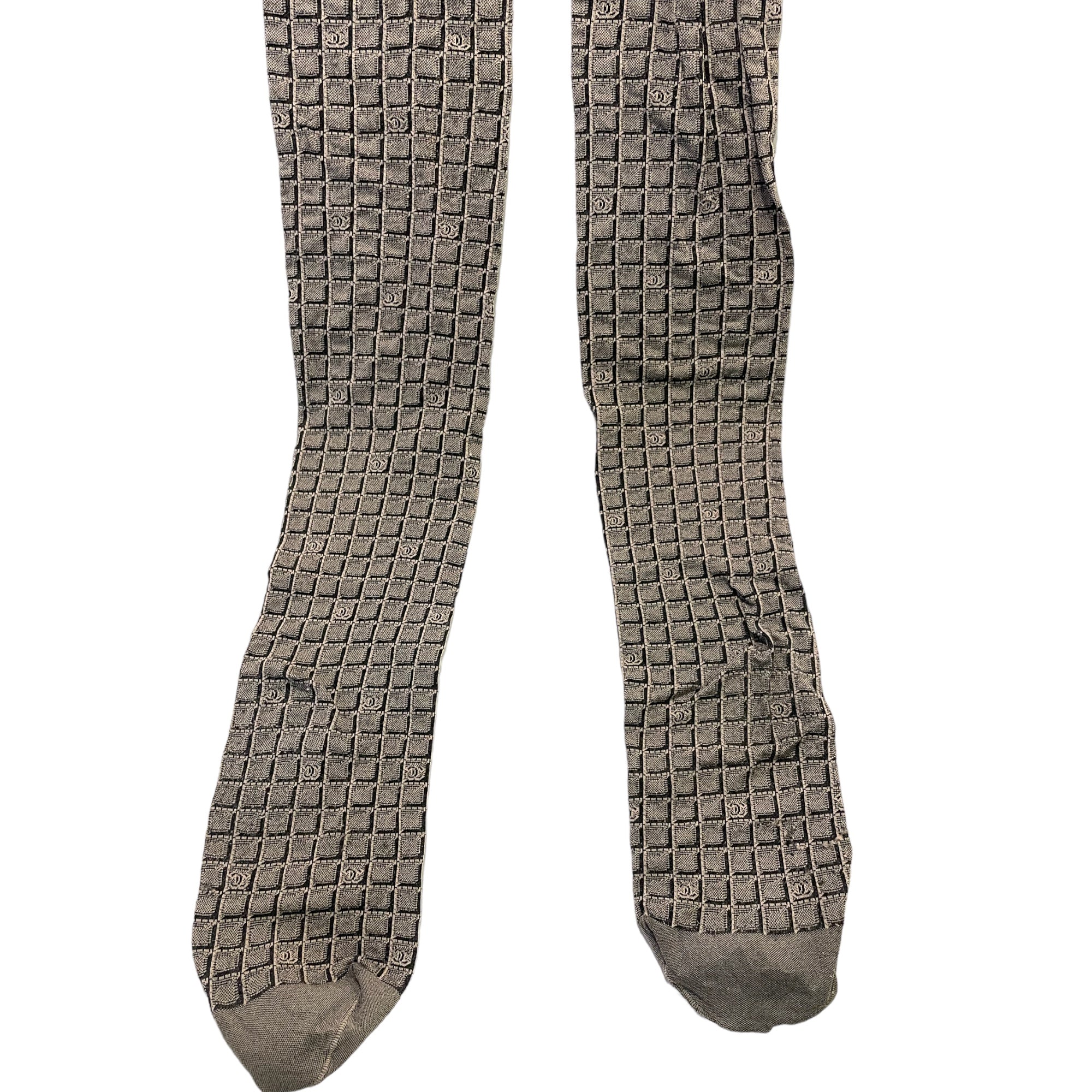 CHANEL Black & White CC Logo Patterned Tights