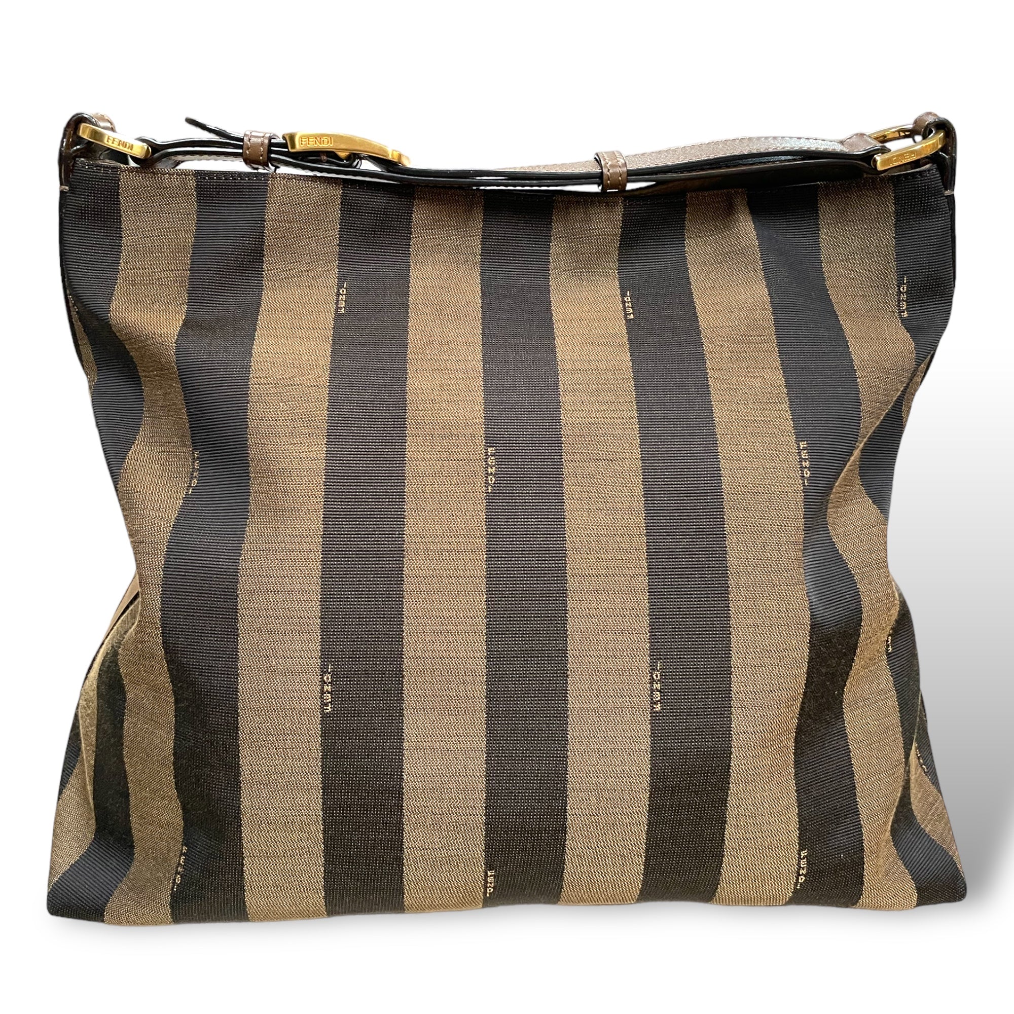 FENDI Large Pequin Striped Hobo Bag