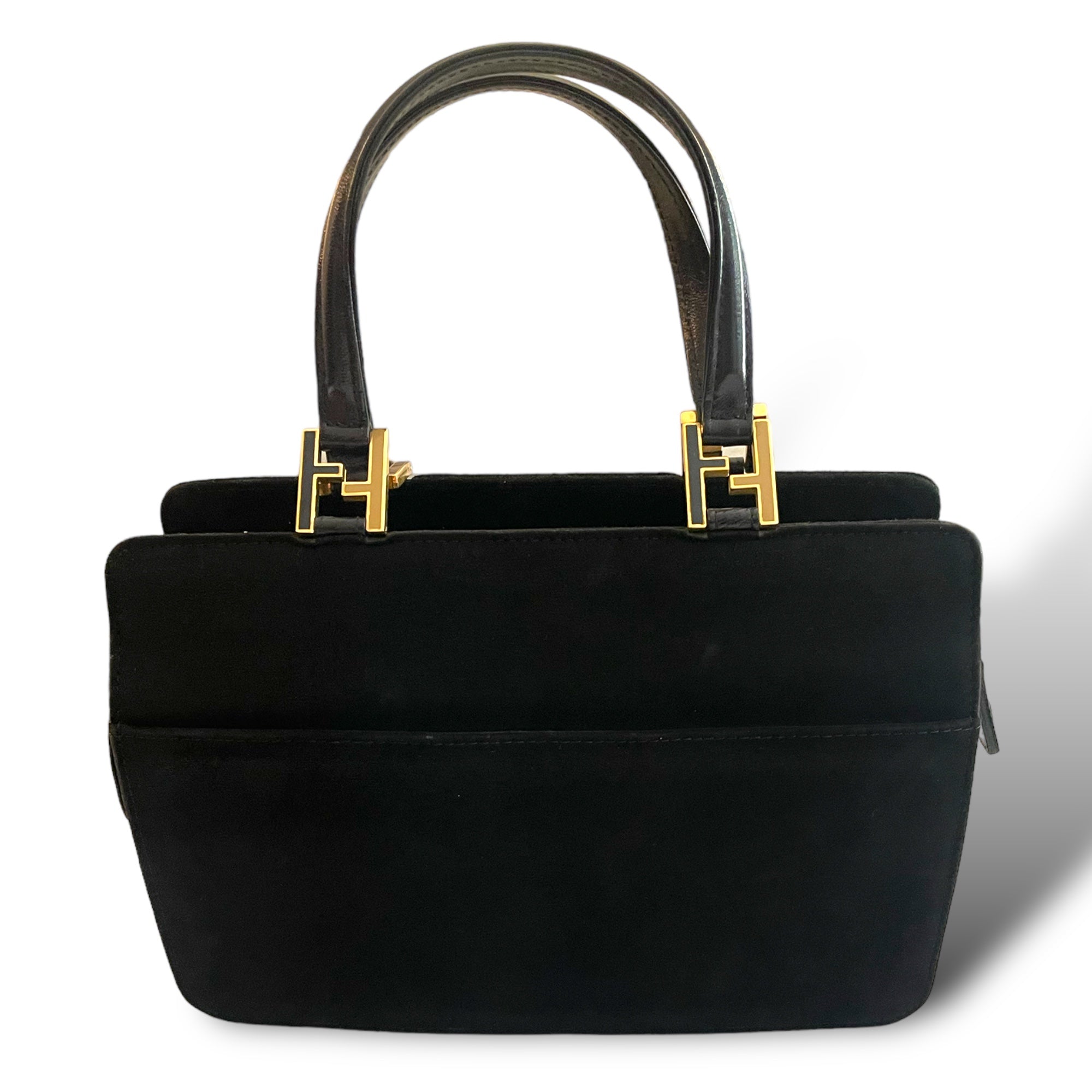 FENDI Vintage Black Suede 2-Way Tote/Crossbody with FF Motif Hardware at Handles