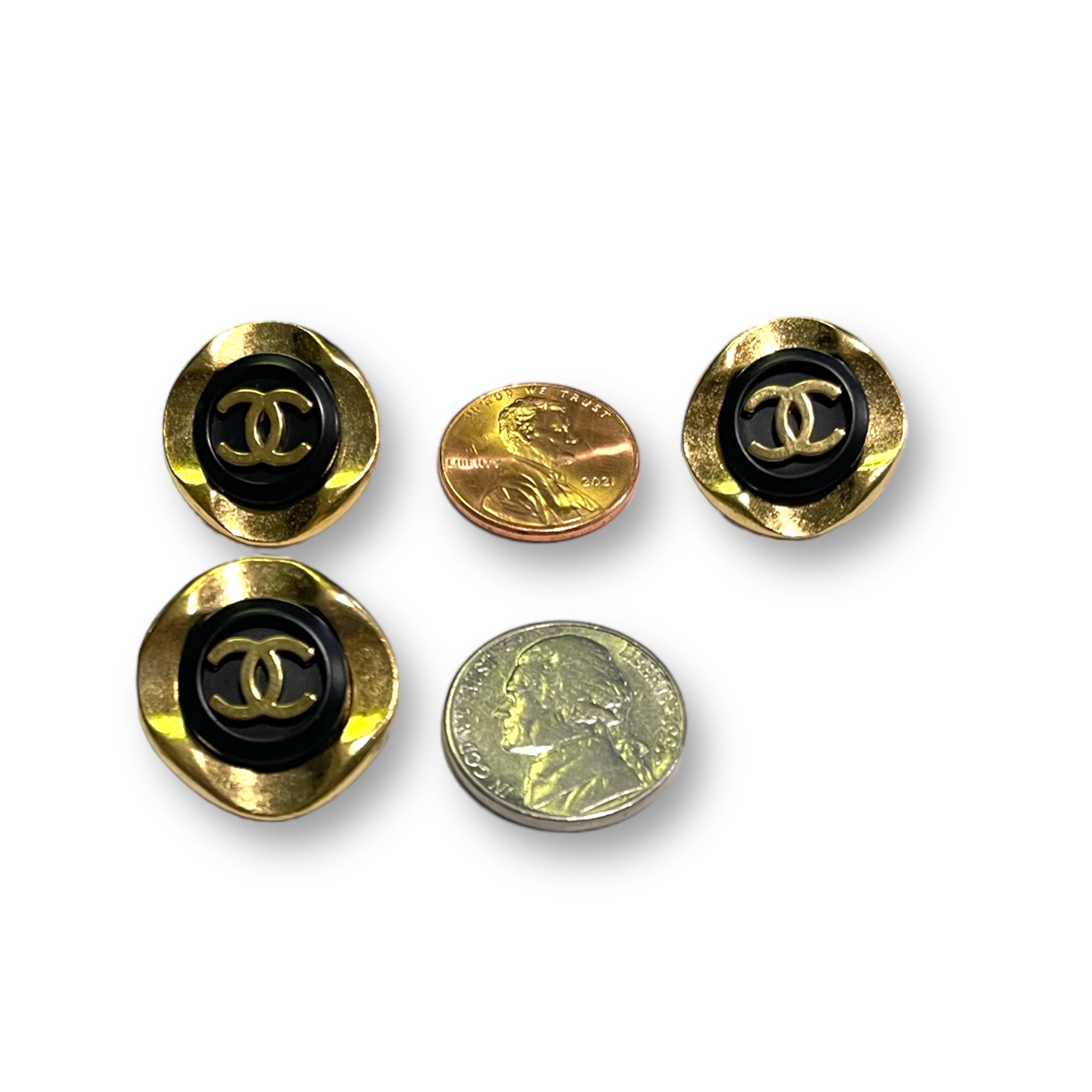 CHANEL Vintage AUTHENTIC Gold Metal CC Logo Set in Black Center Buttons (Three)