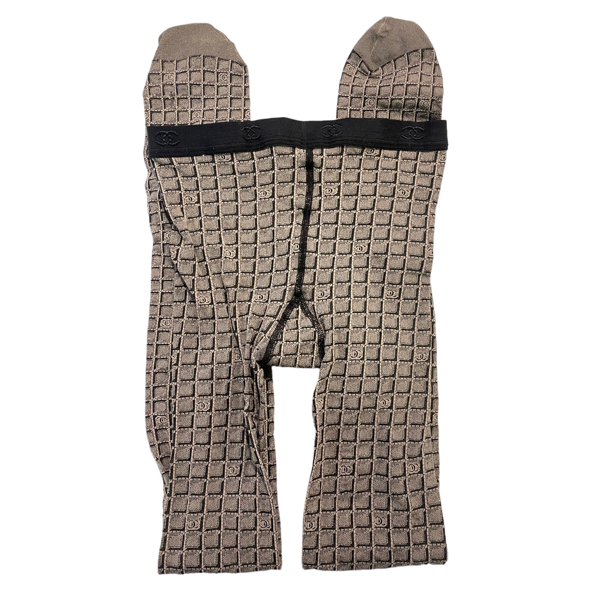 CHANEL Black & White CC Logo Patterned Tights