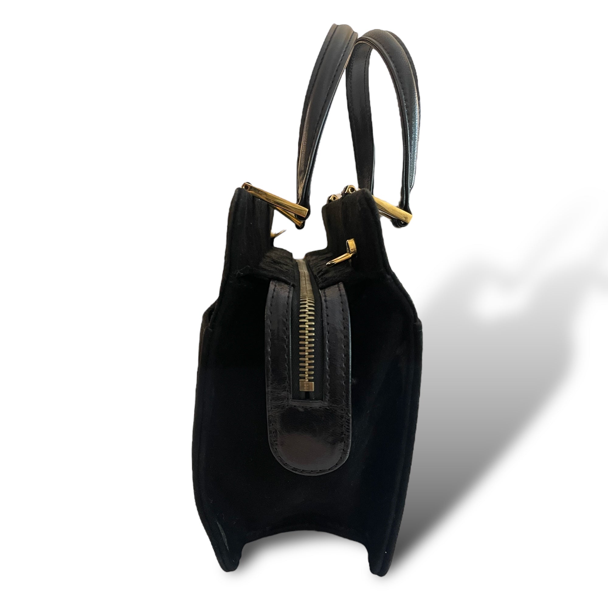 FENDI Vintage Black Suede 2-Way Tote/Crossbody with FF Motif Hardware at Handles