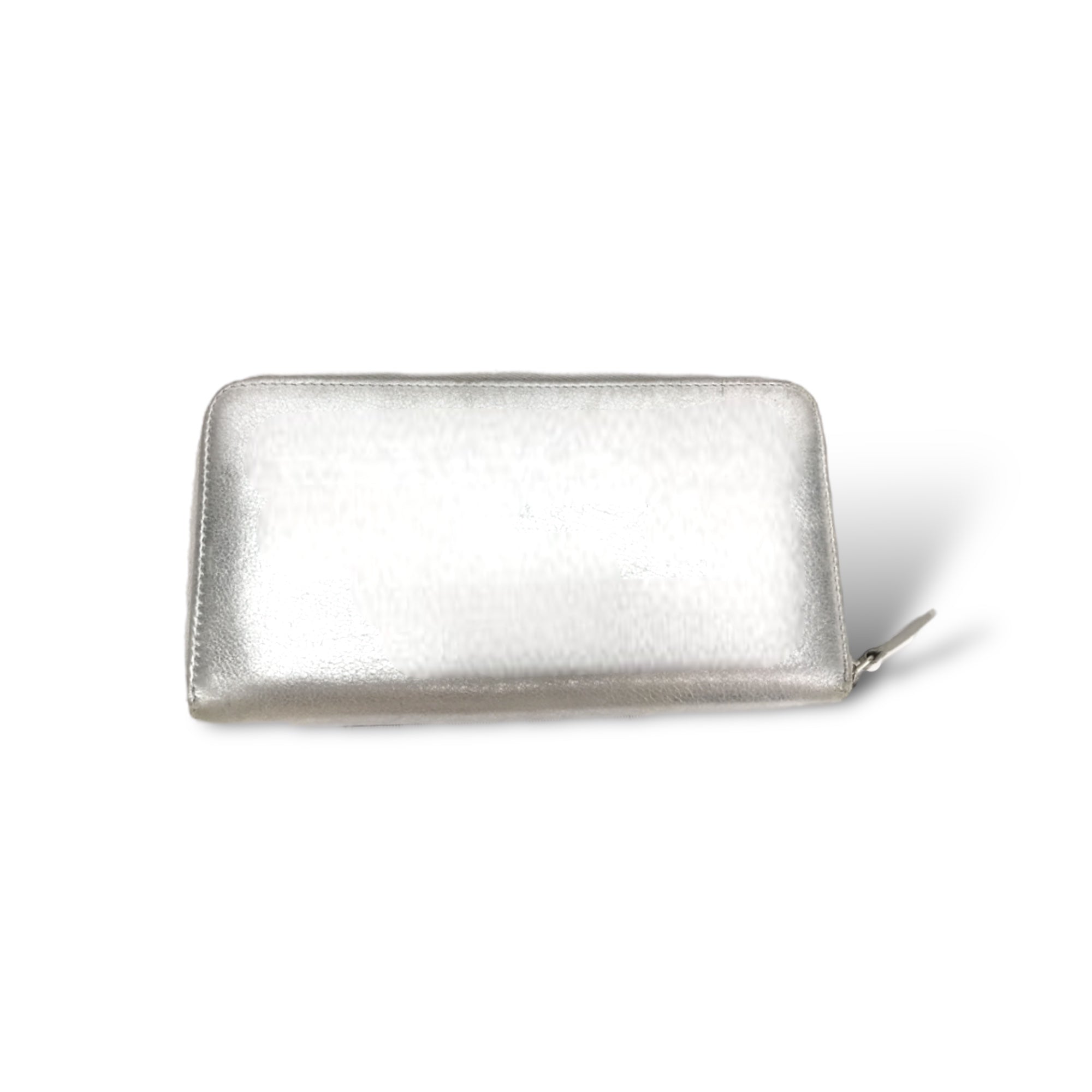 CHANEL Metallic Silver Lambskin Leather Wallet Long Zip Wallet