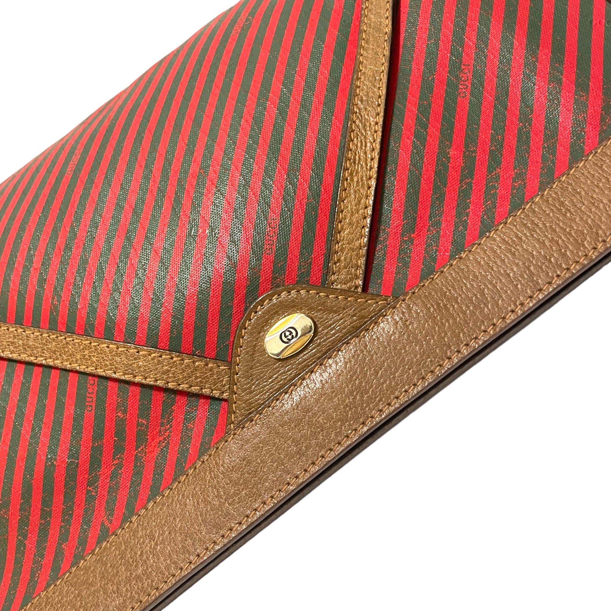 GUCCI Vintage Green & Red Classic Web Motif Print Pouch with Leather Trim