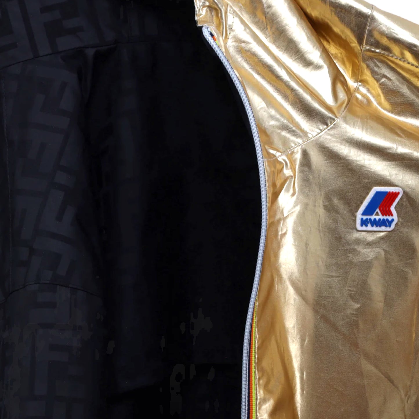 Fendi x K-Way Gold-Tone/Black Zucca Printed Reversible Nylon Windbreaker |Size: MENS XS|