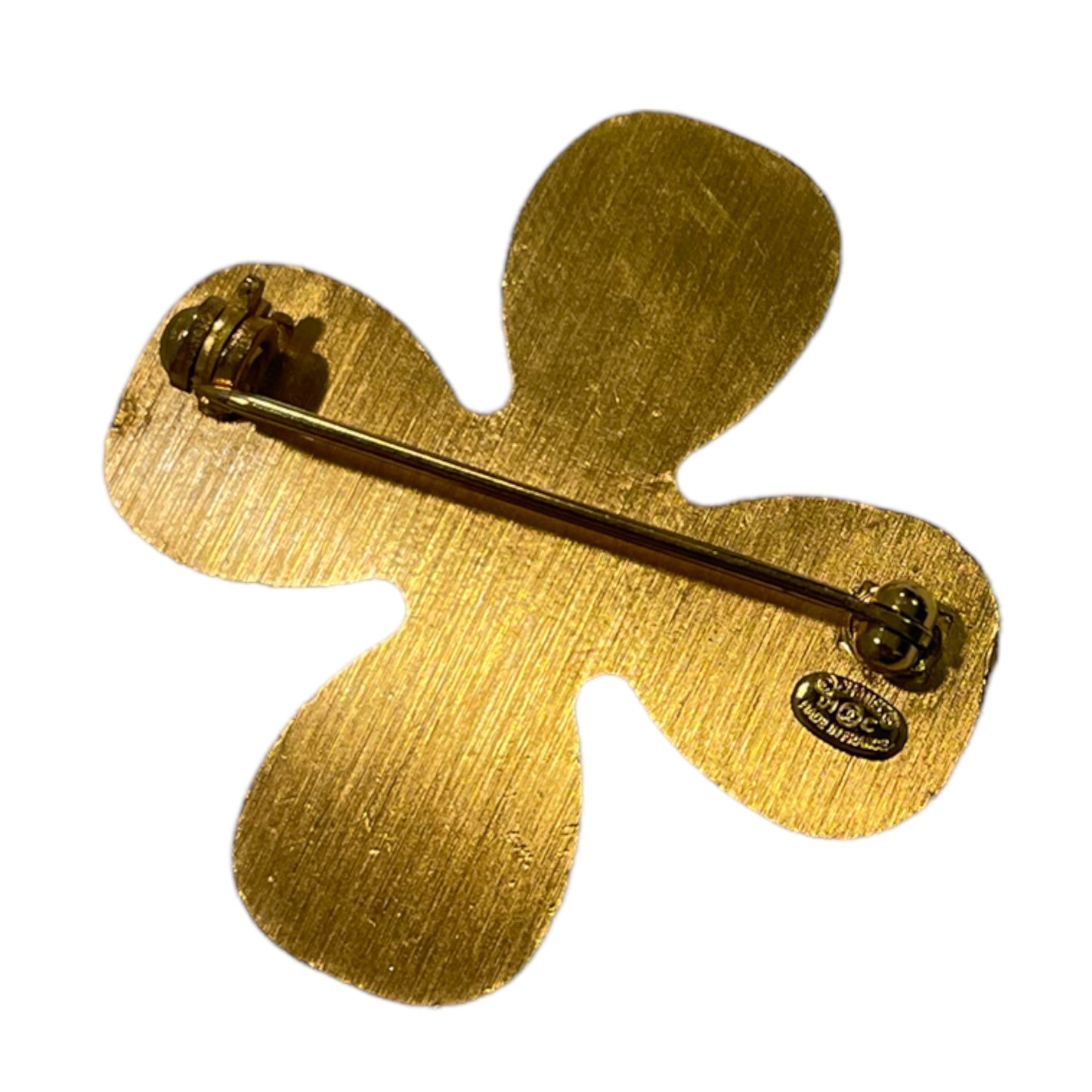 CHANEL Vintage Gold & Crystal CC Logo Clover 🍀 Brooch