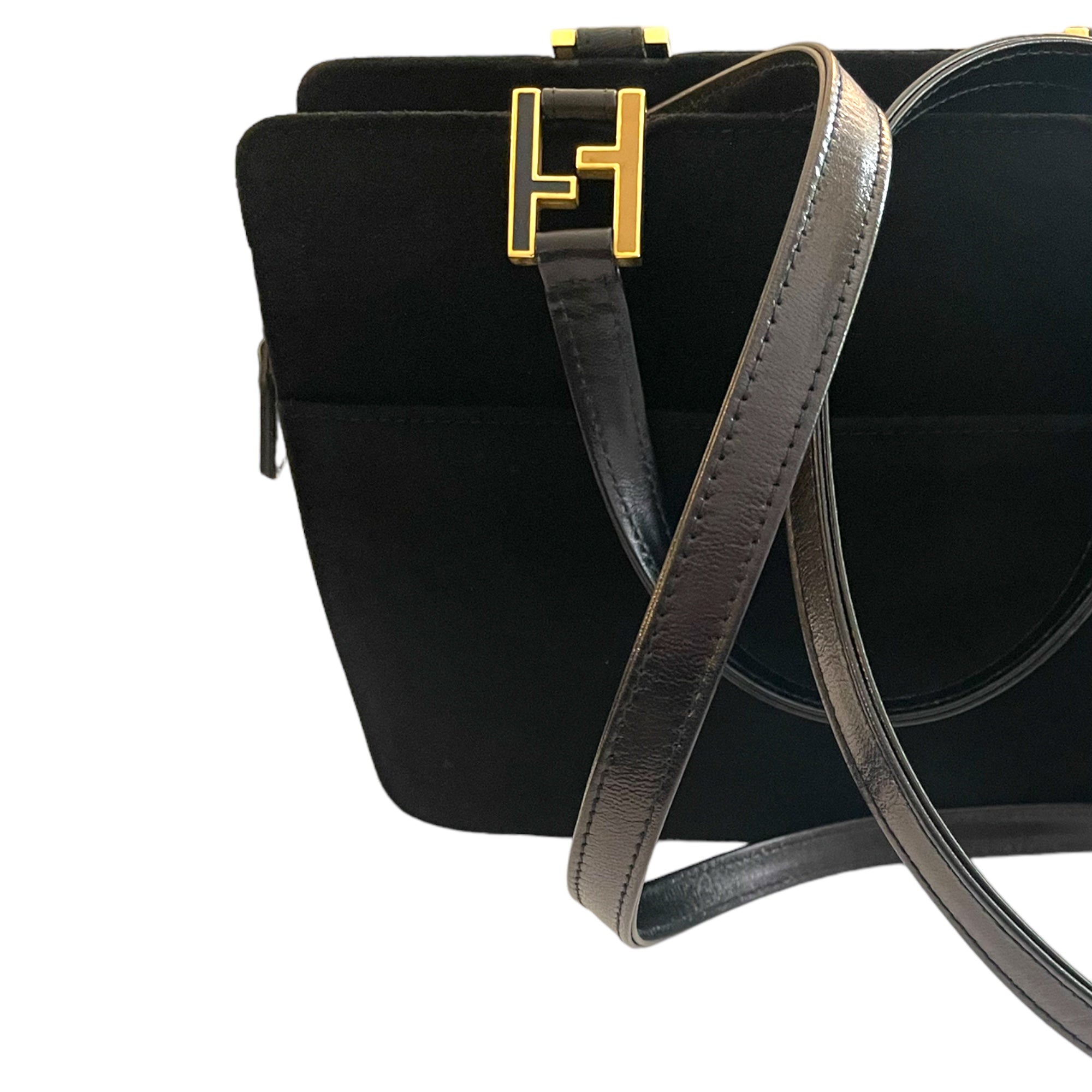 FENDI Vintage Black Suede 2-Way Tote/Crossbody with FF Motif Hardware at Handles
