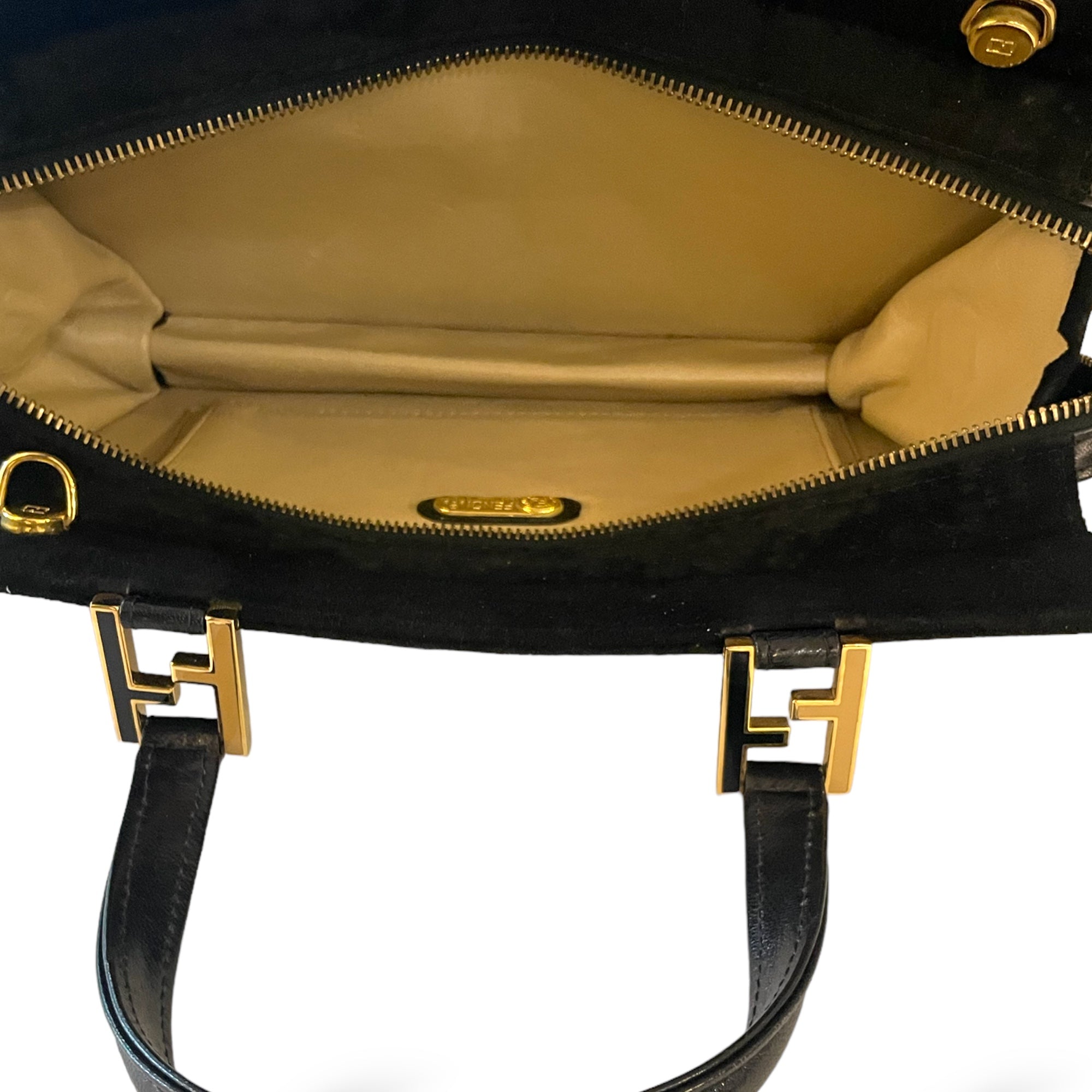 FENDI Vintage Black Suede 2-Way Tote/Crossbody with FF Motif Hardware at Handles