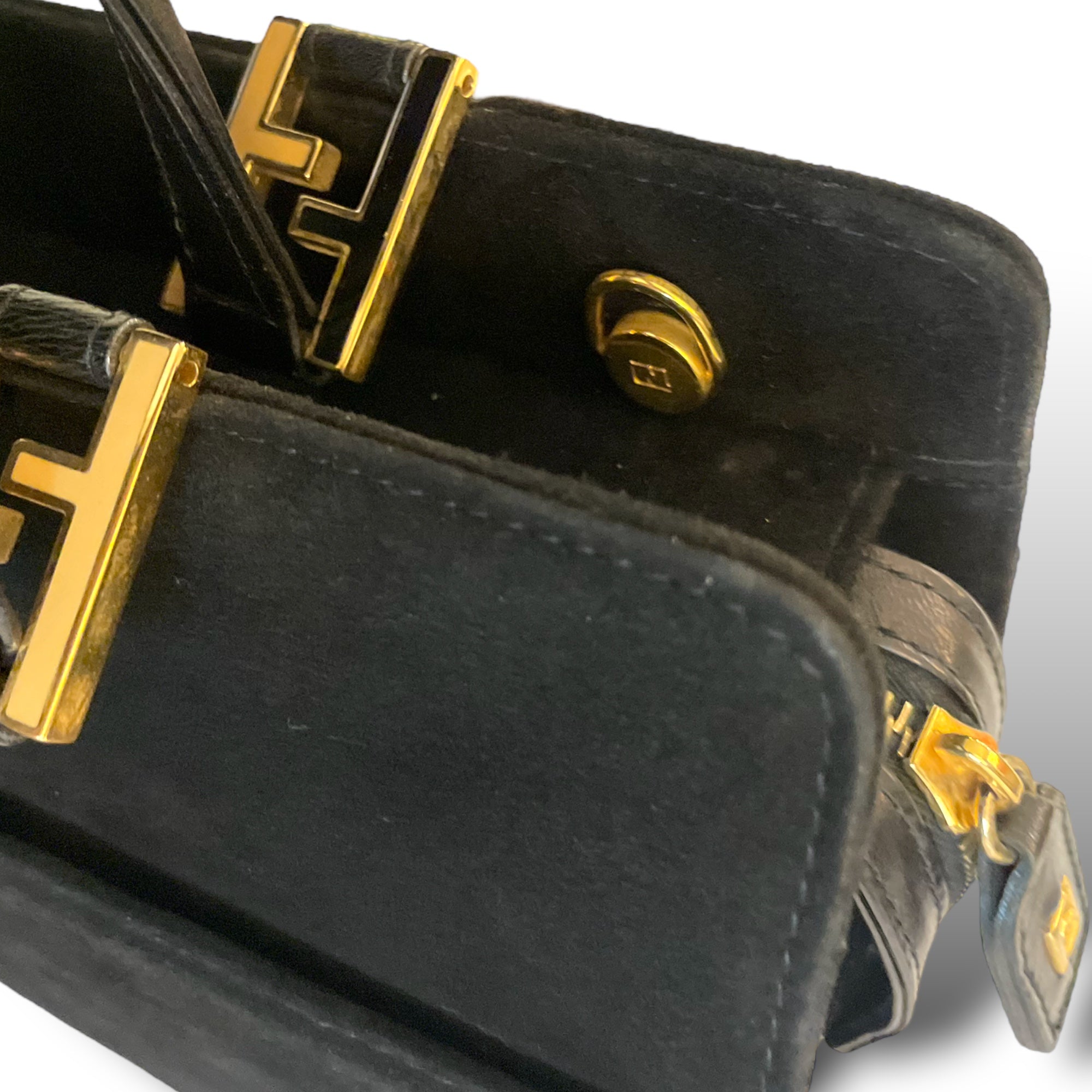 FENDI Vintage Black Suede 2-Way Tote/Crossbody with FF Motif Hardware at Handles