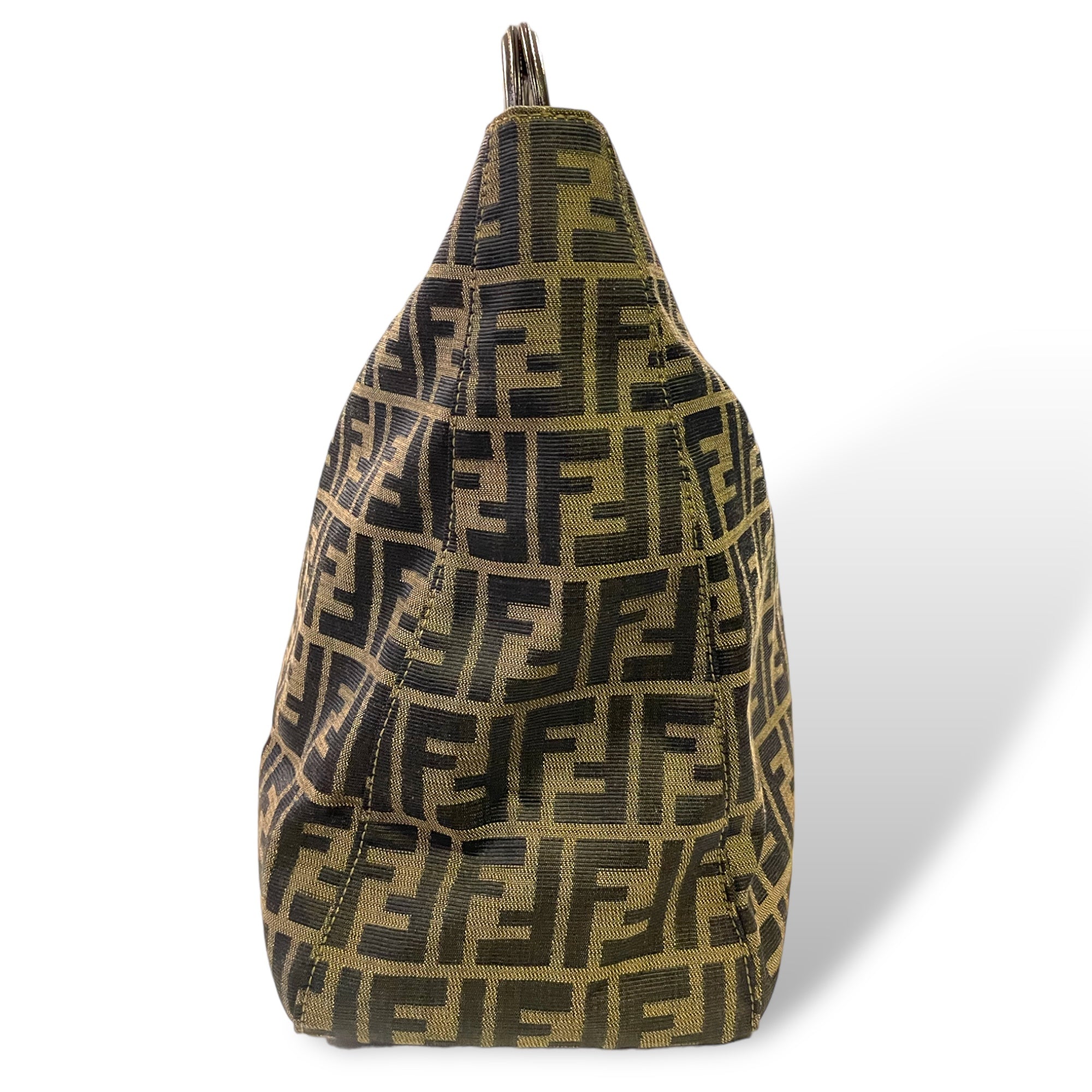 FENDI Brown Zucca Canvas & Calfskin Leather RARE & GORGEOUS Vintage LARGE Twin Tote