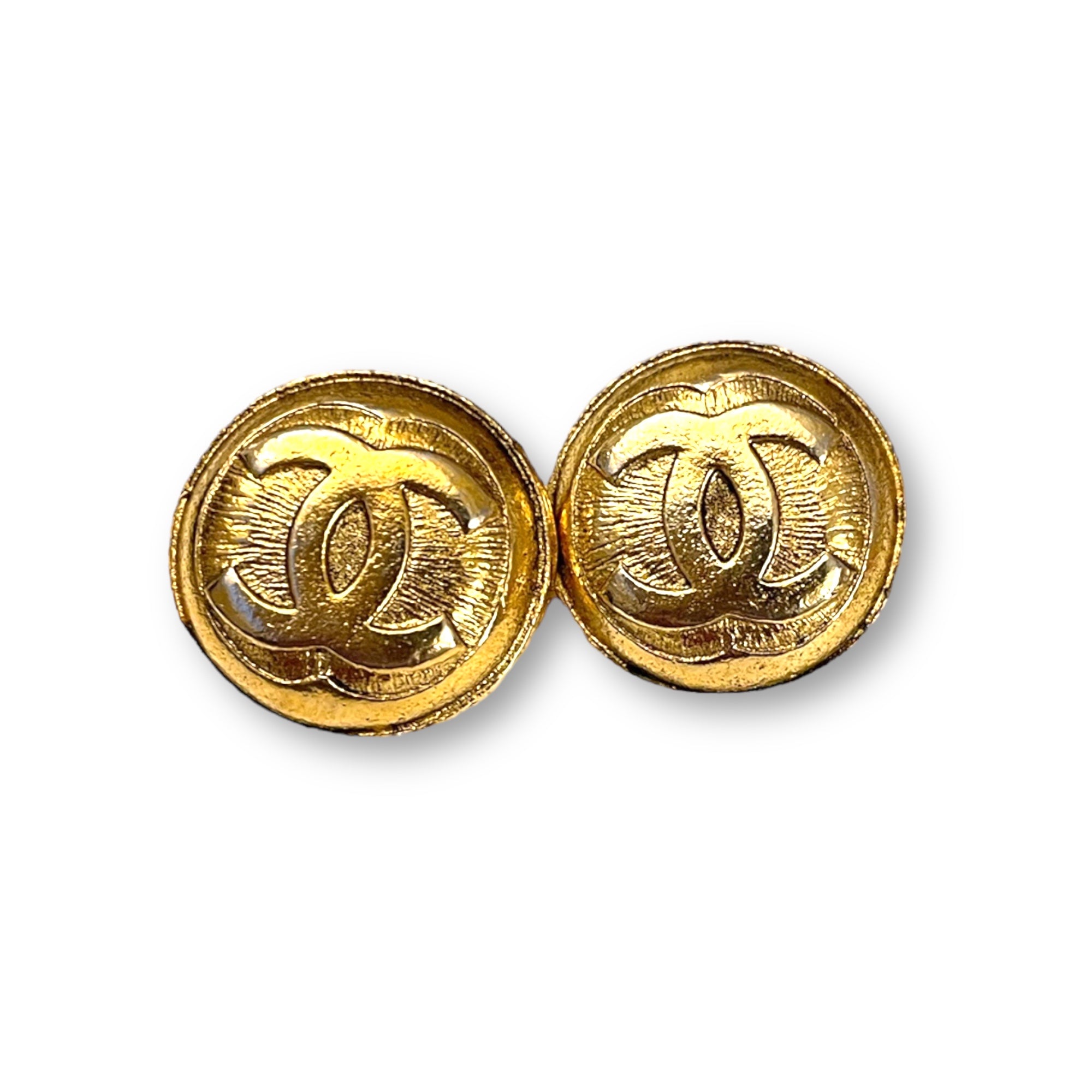 CHANEL Vintage AUTHENTIC Gold Metal CC Interlocking Logo Buttons (Two)