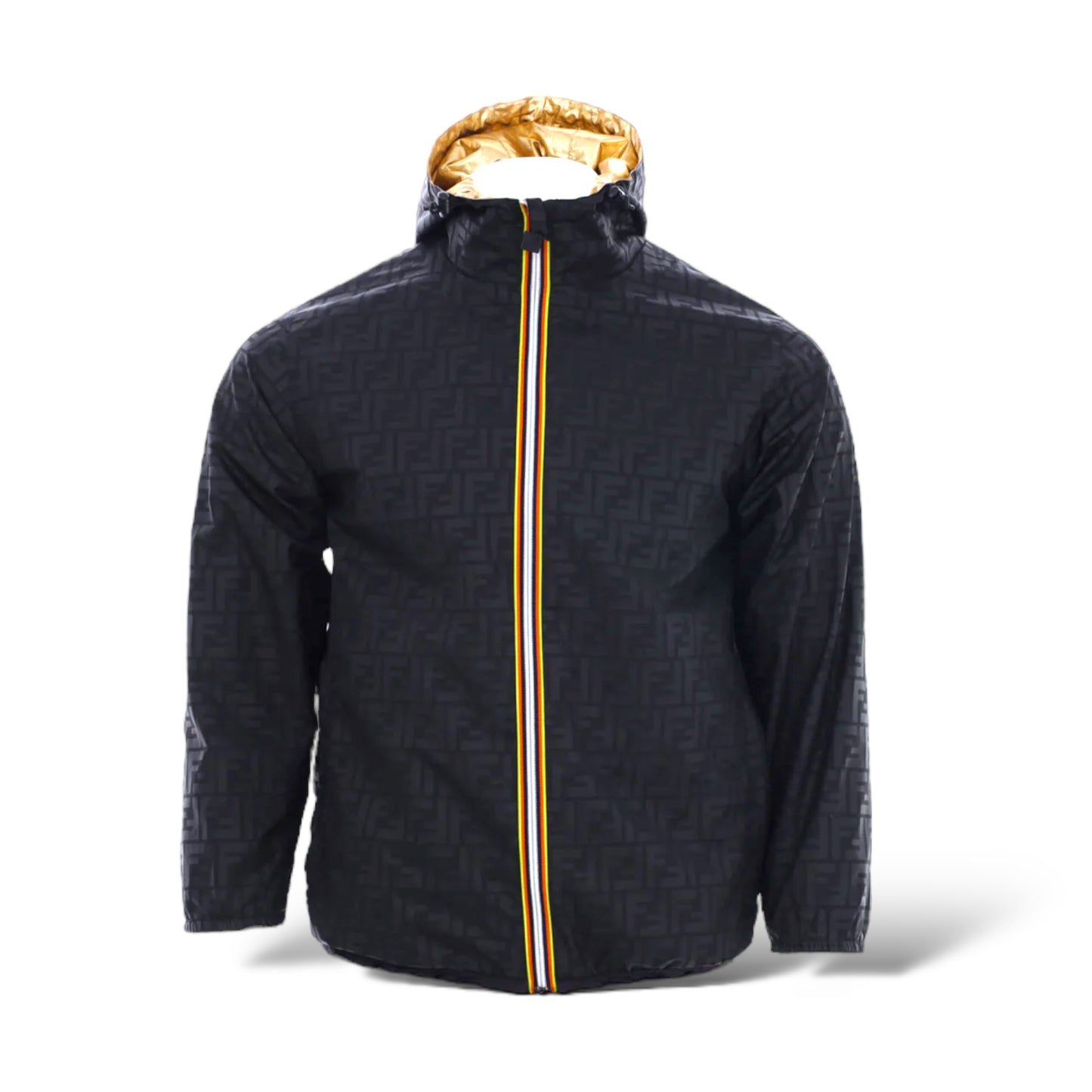 Fendi x K-Way Gold-Tone/Black Zucca Printed Reversible Nylon Windbreaker |Size: MENS XS|