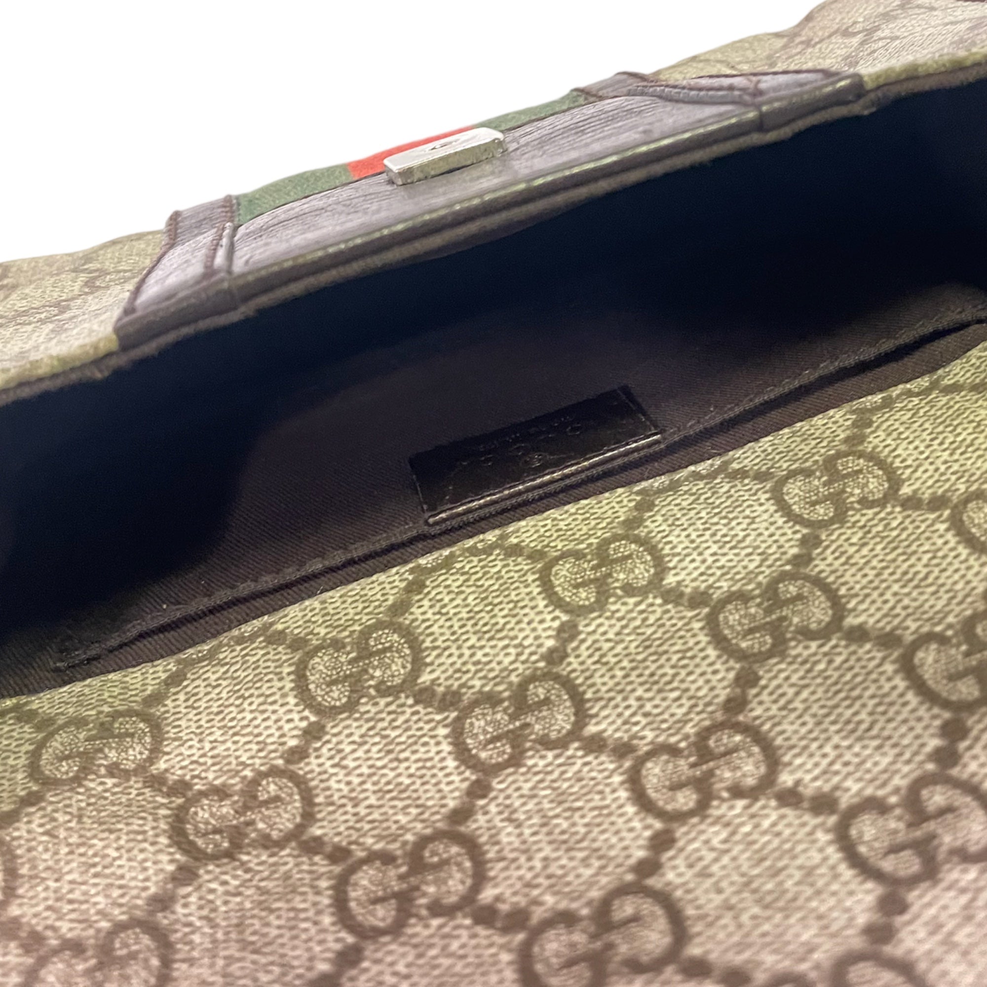 GUCCI Monogram with Web Front and Brown Leather Trim Sling/Bum Bag