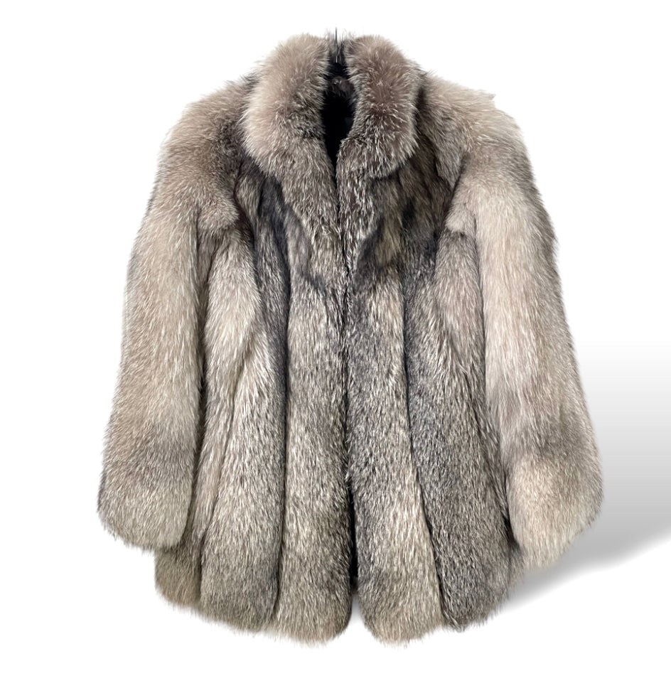 STUNNING Custom Made SILVER FOX FUR Coat |Size:8|