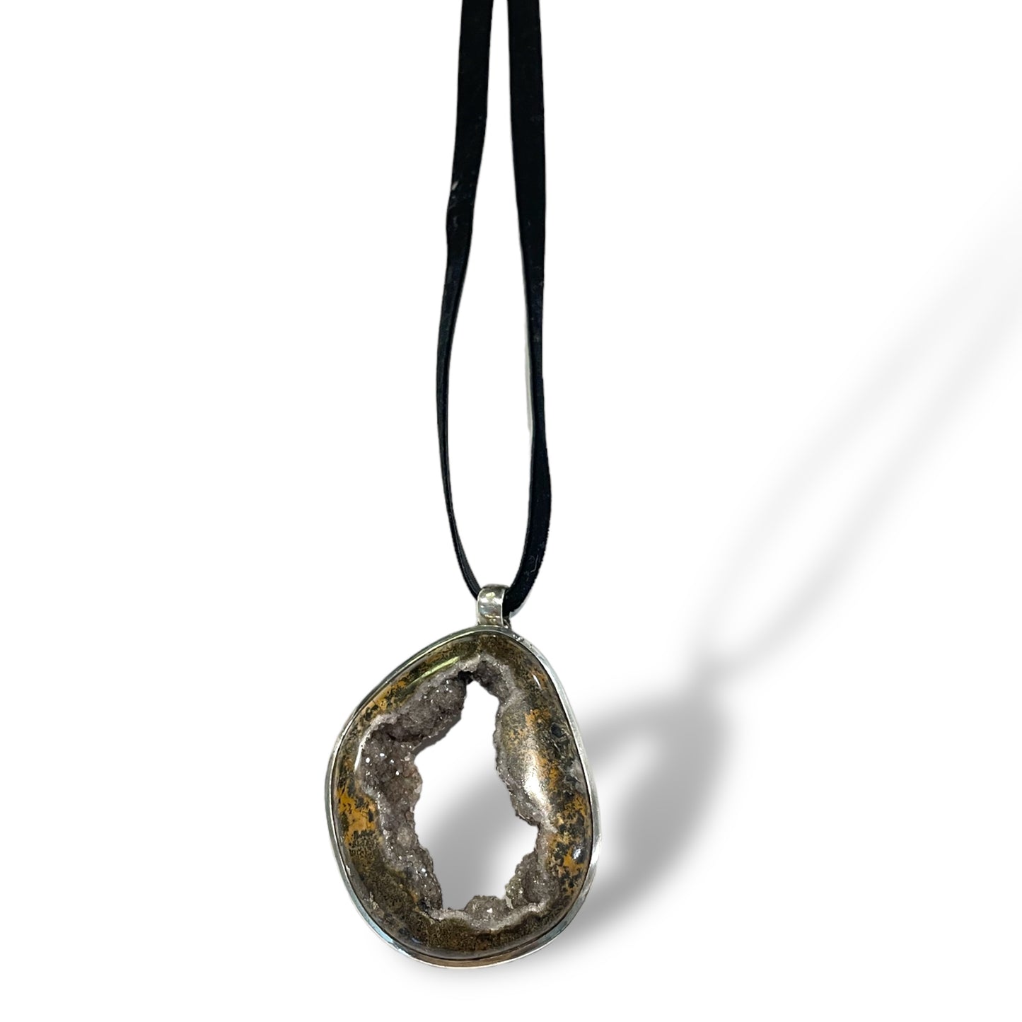 Semi-Precious REAL GEODE set in STERLING SILVER Pendant— Custom Made by Lazaro