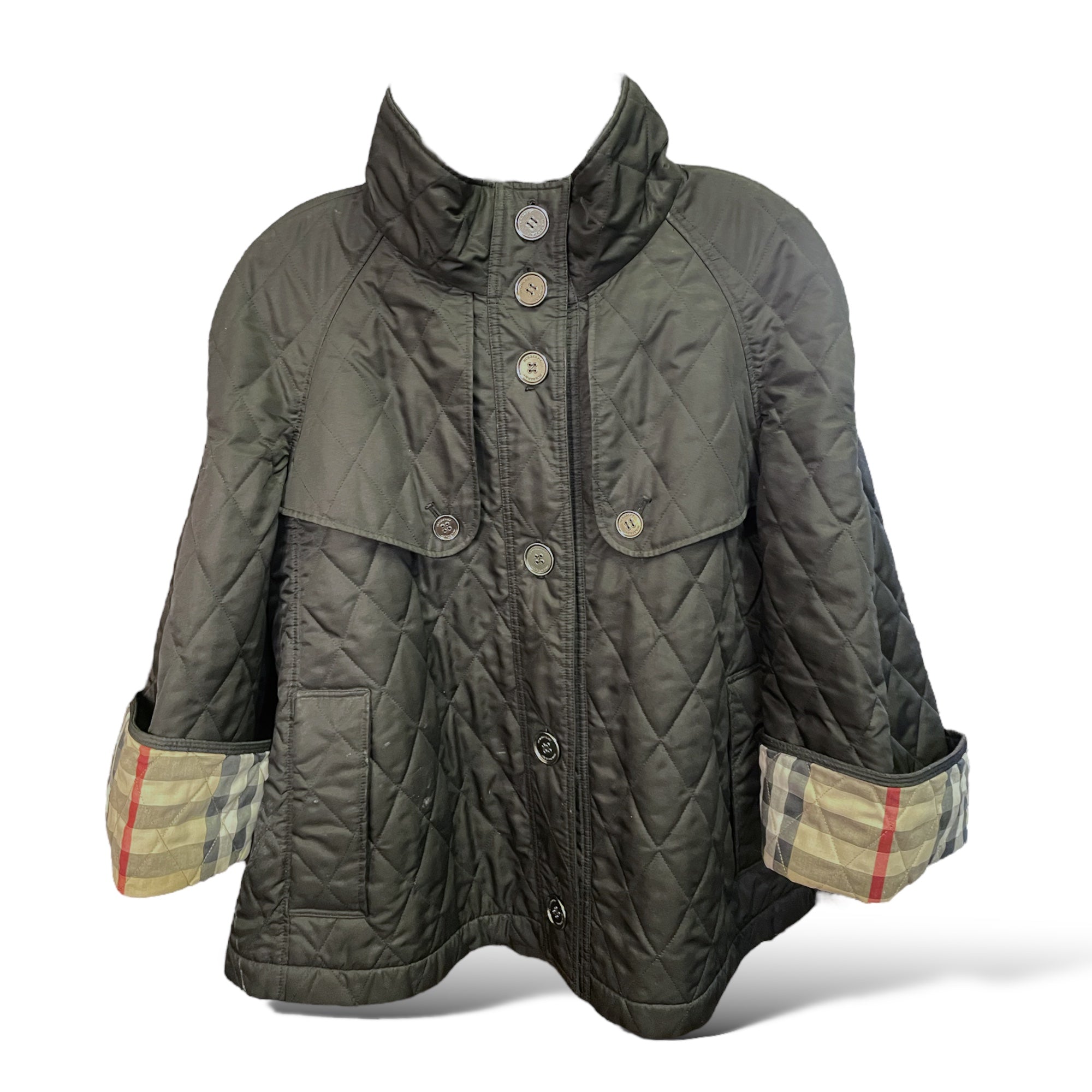 BURBERRY LONDON Black Quilted Check Lined Swing Coat |Size: M|