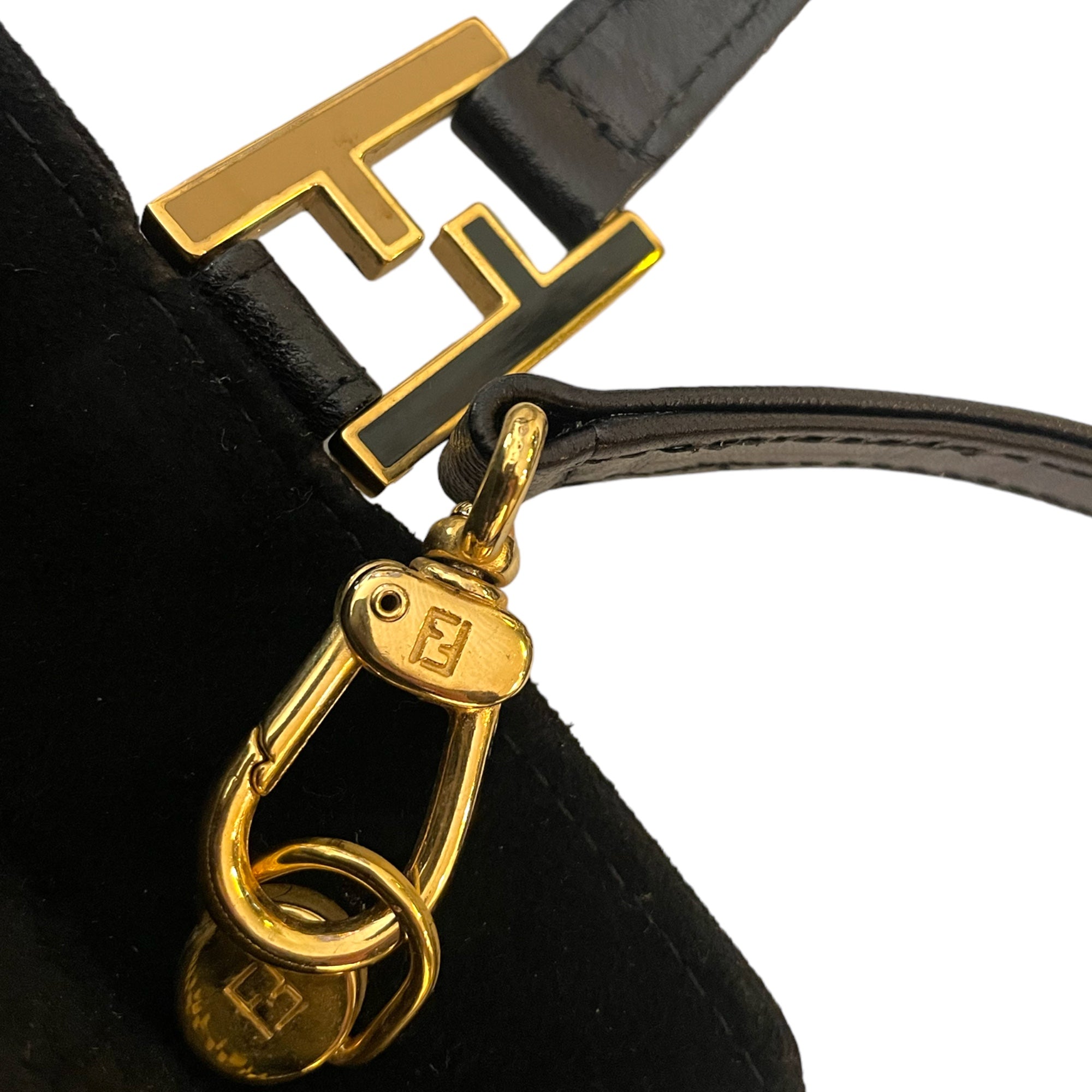 FENDI Vintage Black Suede 2-Way Tote/Crossbody with FF Motif Hardware at Handles