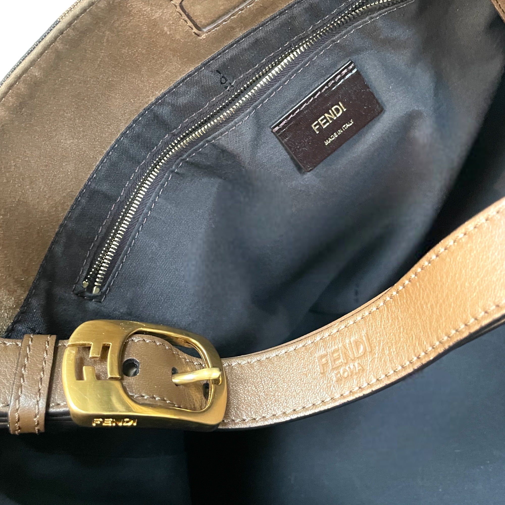 FENDI Large Pequin Striped Hobo Bag